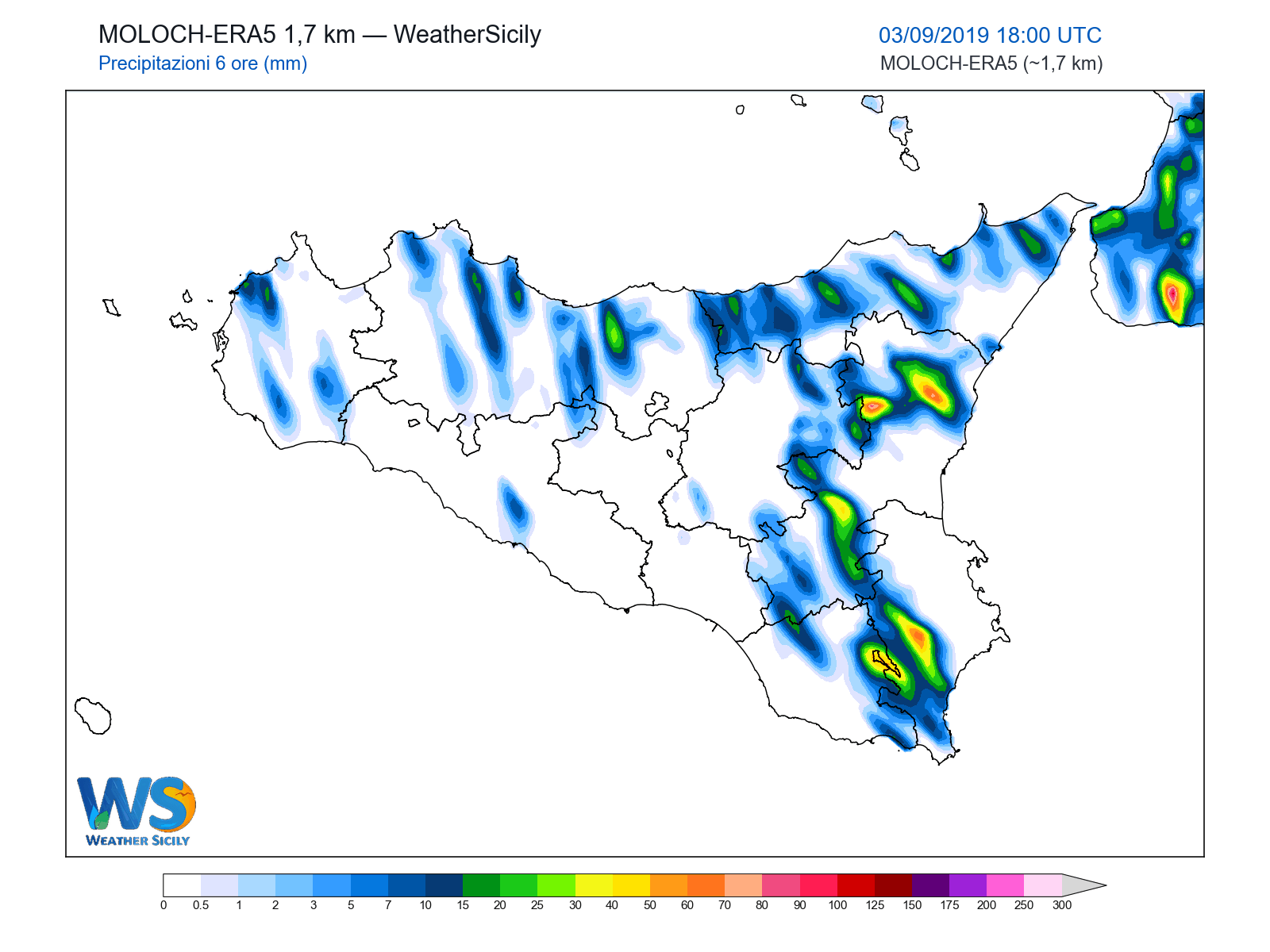 Precipitazioni (6 ore) · 2019090318