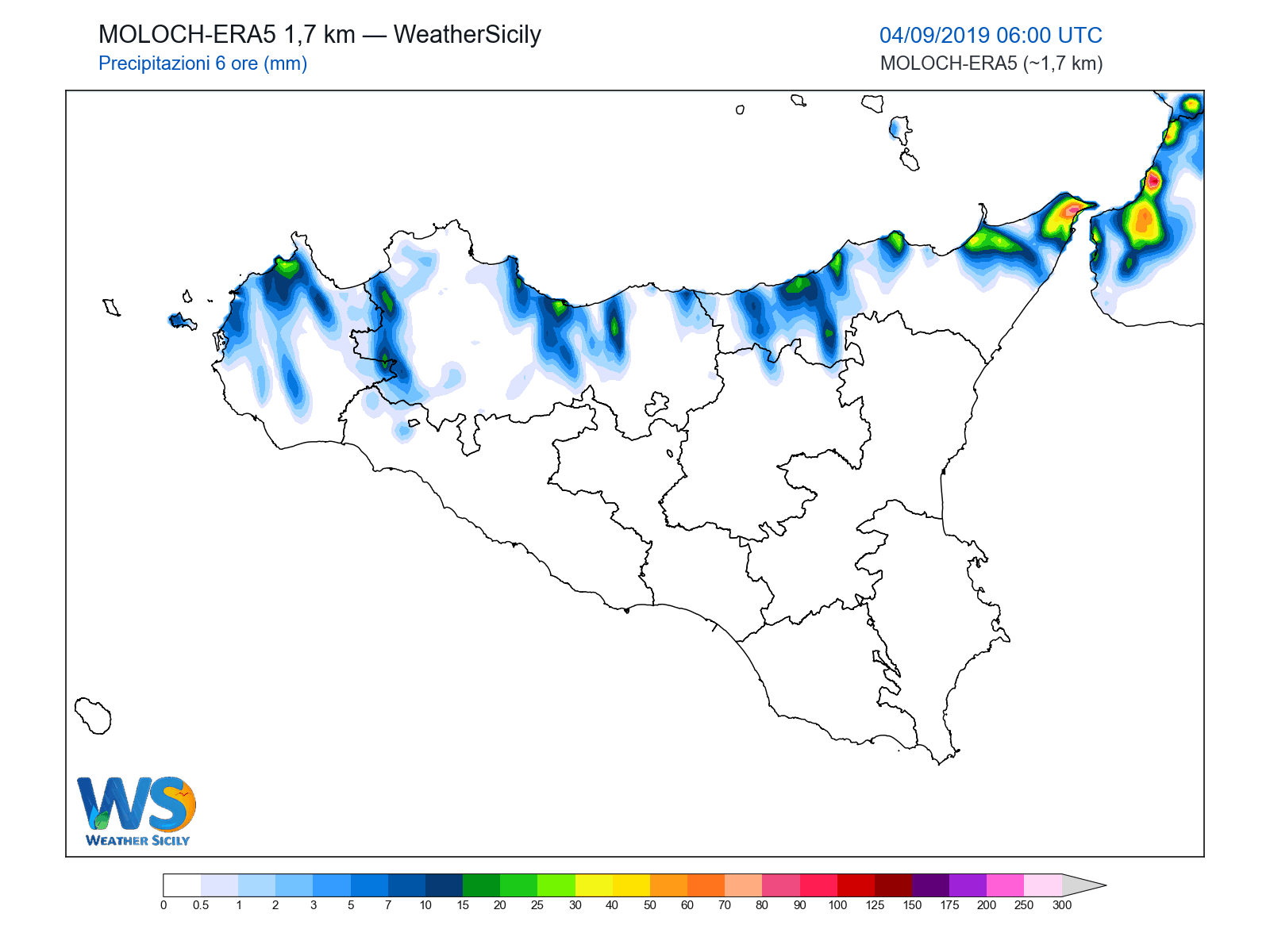Precipitazioni (6 ore) · 2019090406