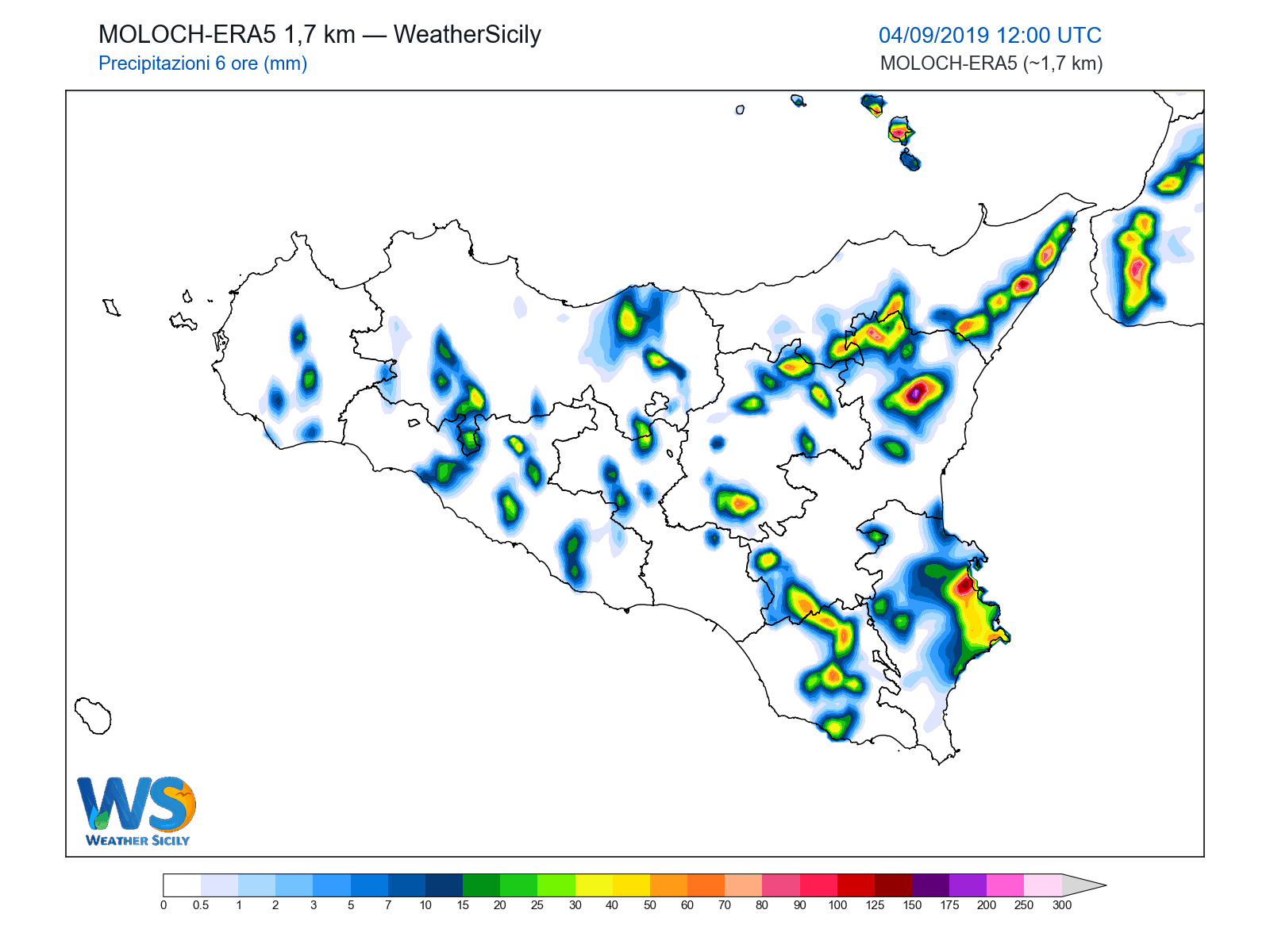 Precipitazioni (6 ore) · 2019090412
