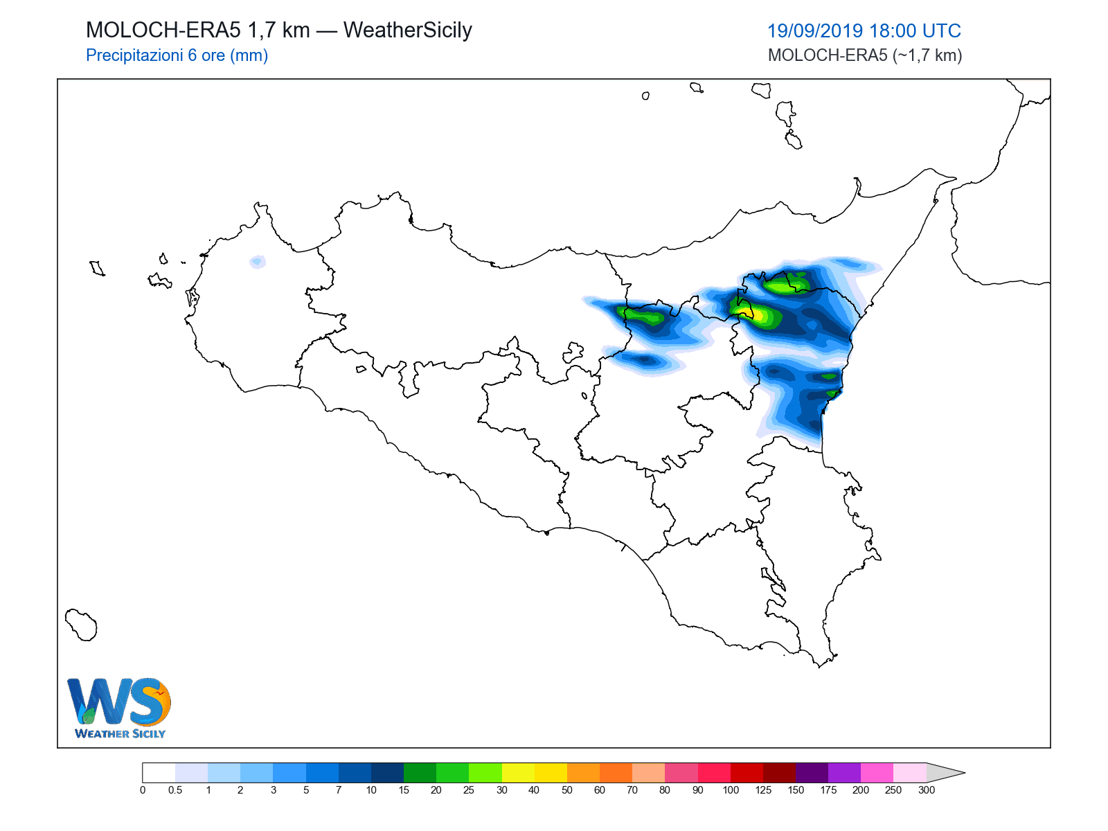 Precipitazioni (6 ore) · 2019091918
