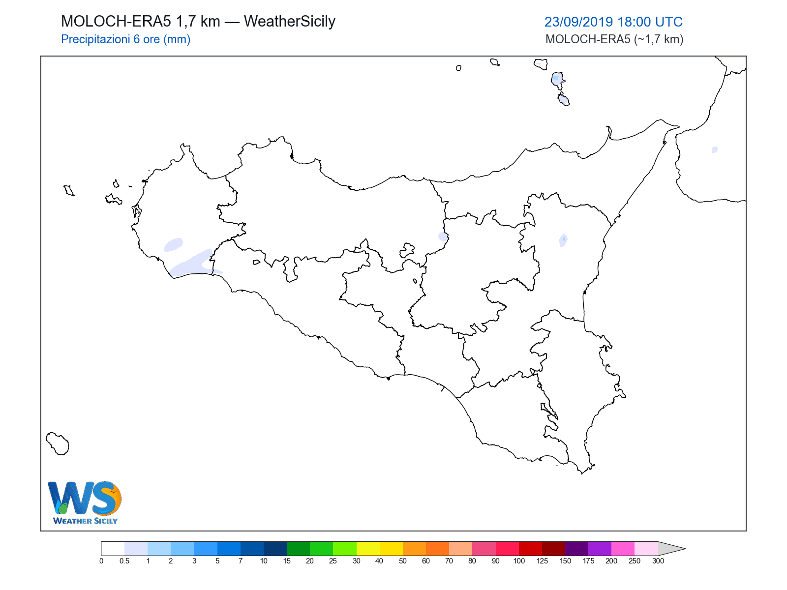 Precipitazioni (6 ore) · 2019092318