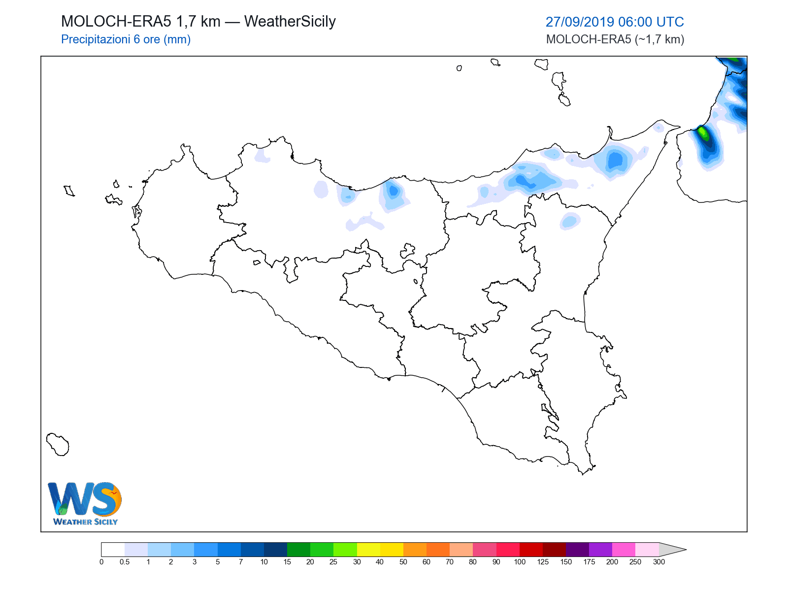 Precipitazioni (6 ore) · 2019092706