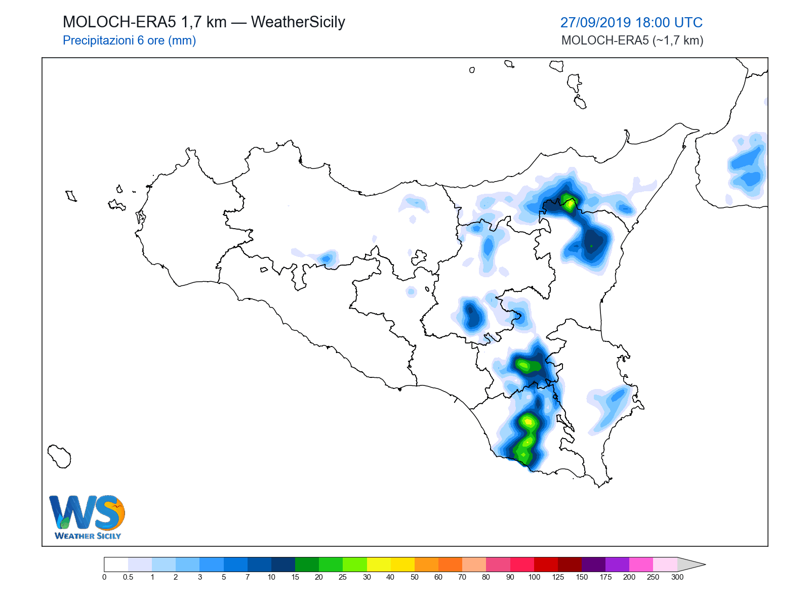 Precipitazioni (6 ore) · 2019092718