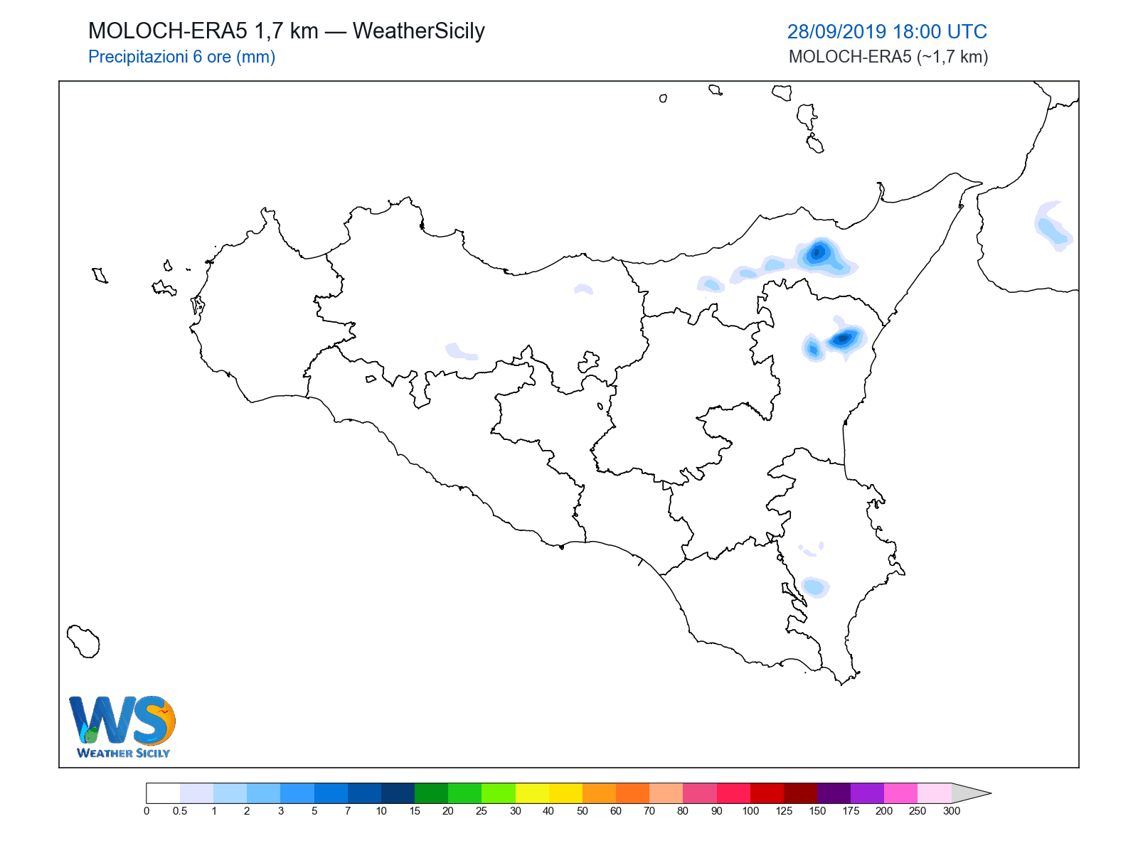 Precipitazioni (6 ore) · 2019092818