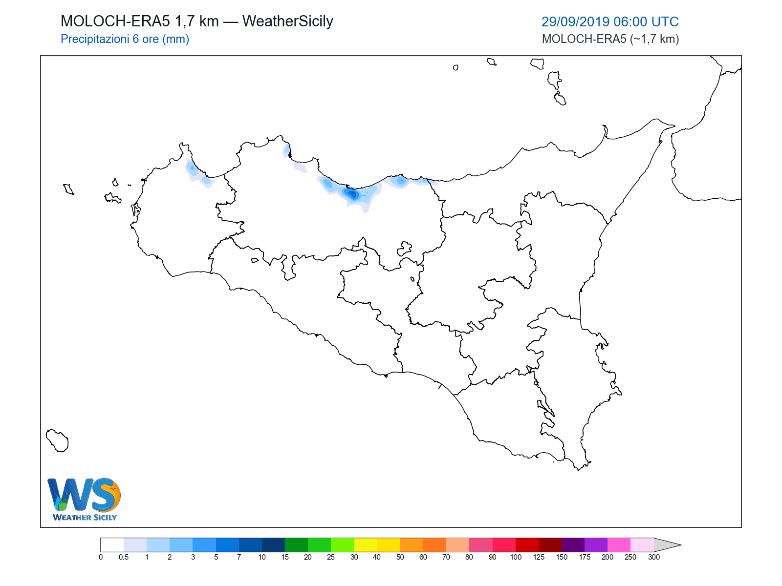 Precipitazioni (6 ore) · 2019092906