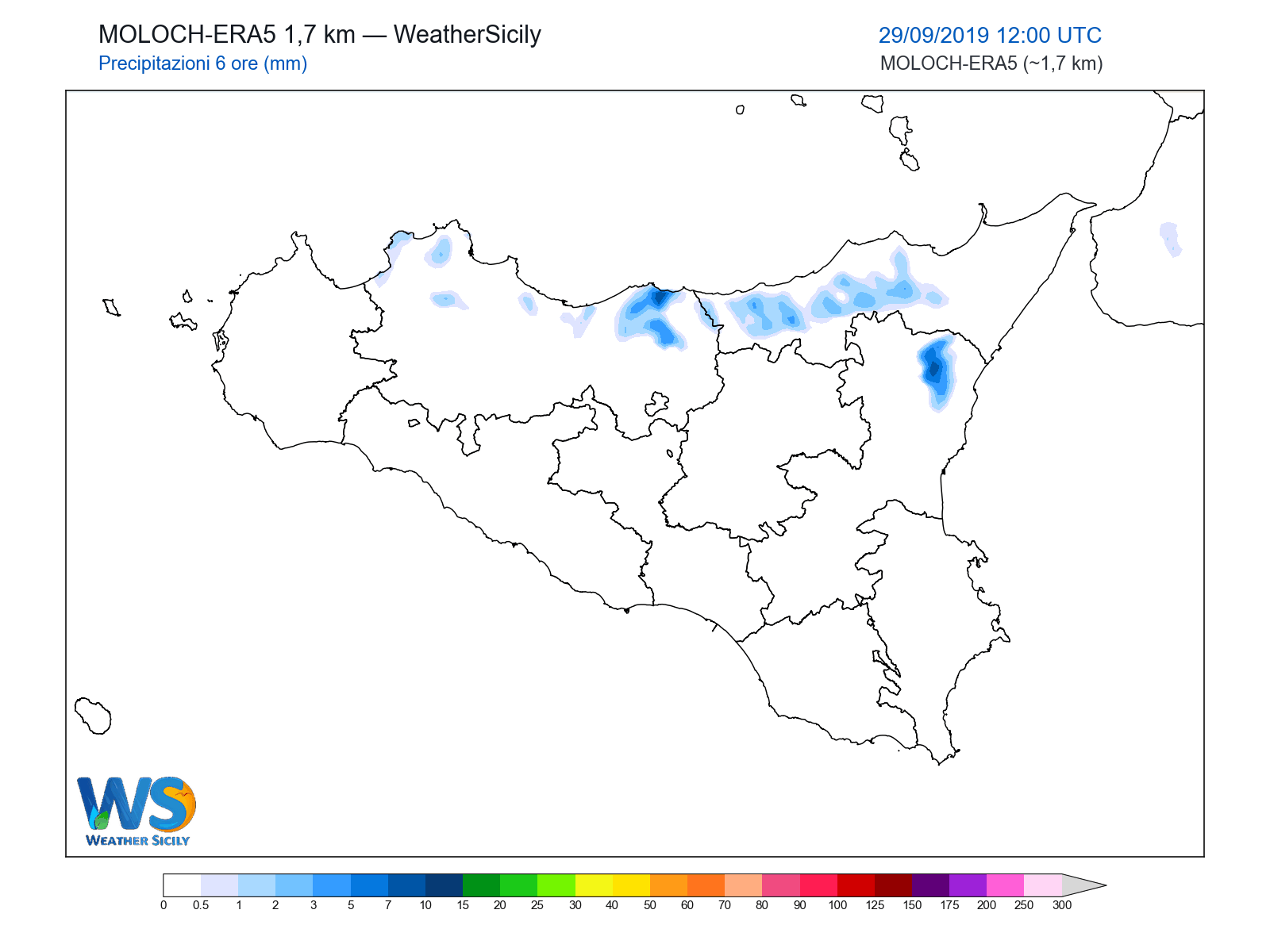 Precipitazioni (6 ore) · 2019092912