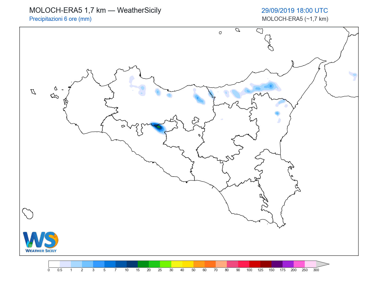 Precipitazioni (6 ore) · 2019092918