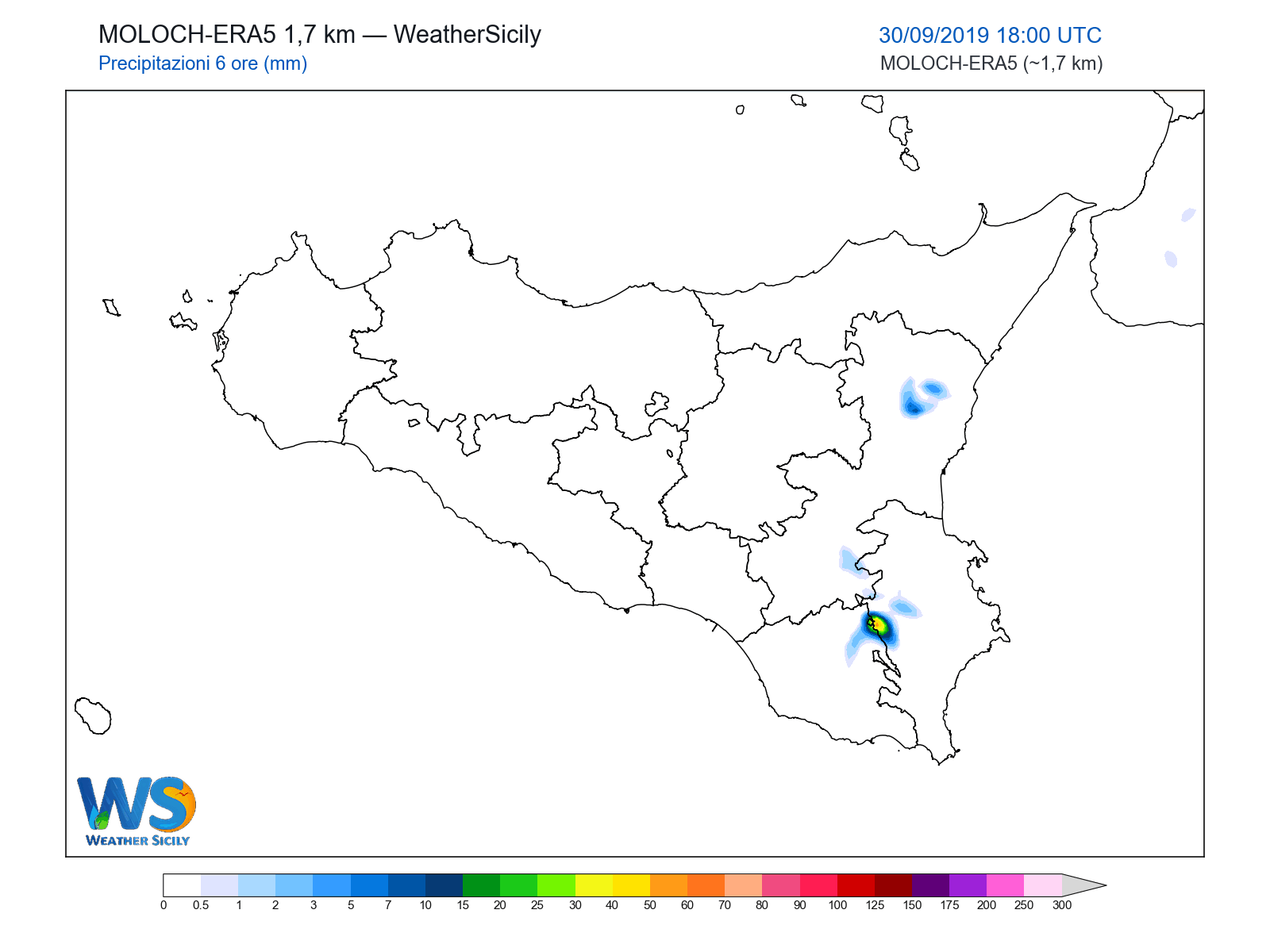 Precipitazioni (6 ore) · 2019093018