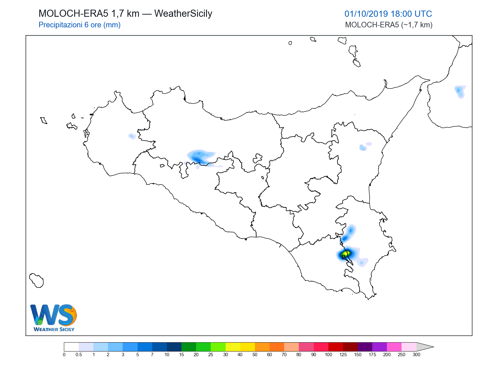 Precipitazioni (6 ore) · 2019100118