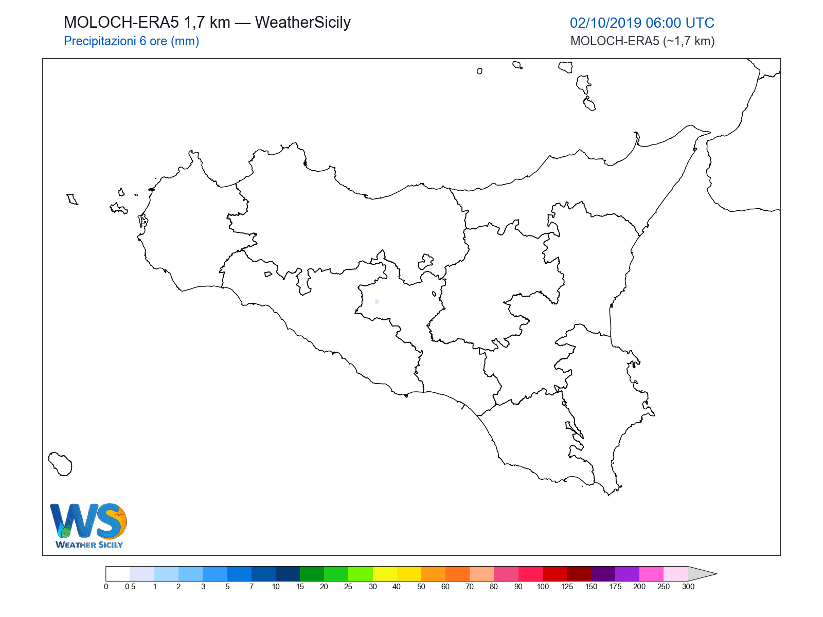 Precipitazioni (6 ore) · 2019100206