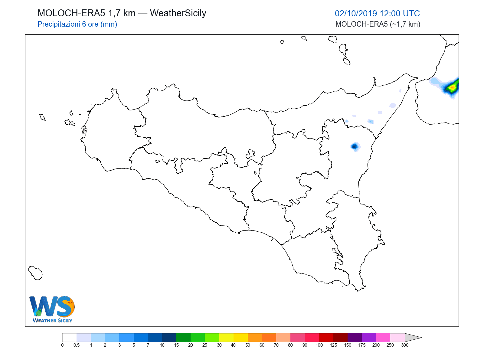 Precipitazioni (6 ore) · 2019100212