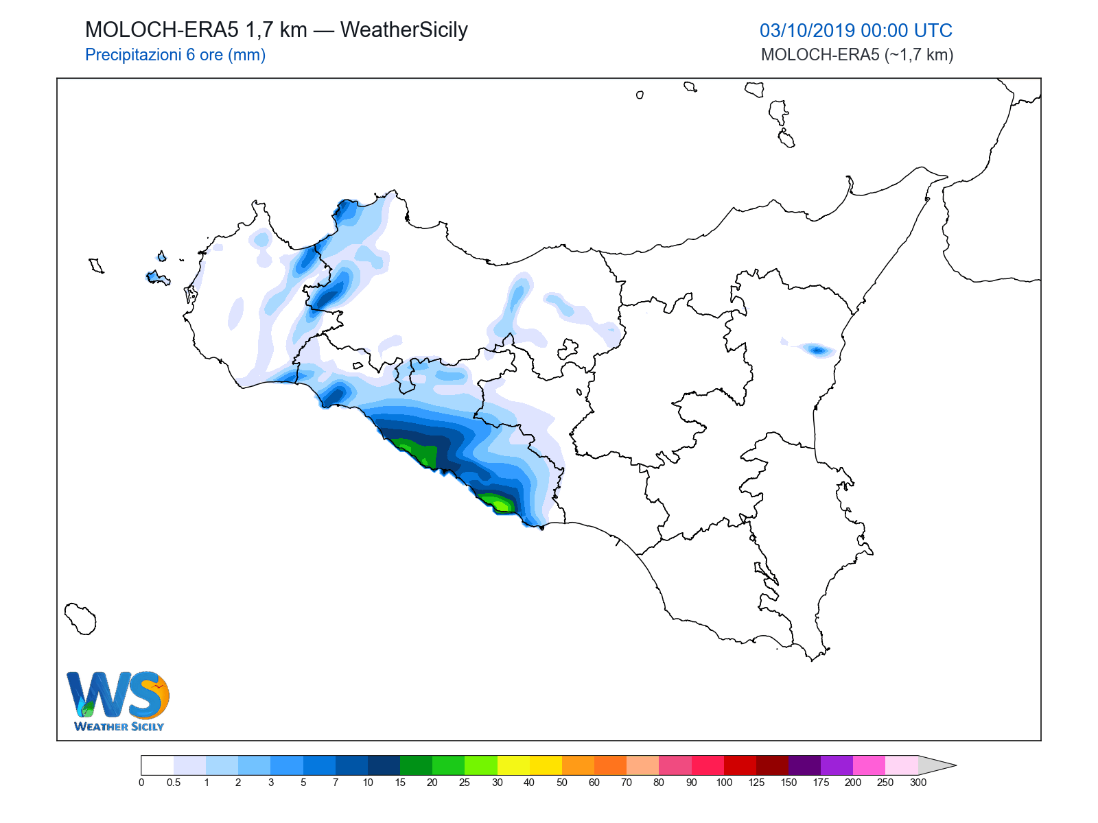 Precipitazioni (6 ore) · 2019100300