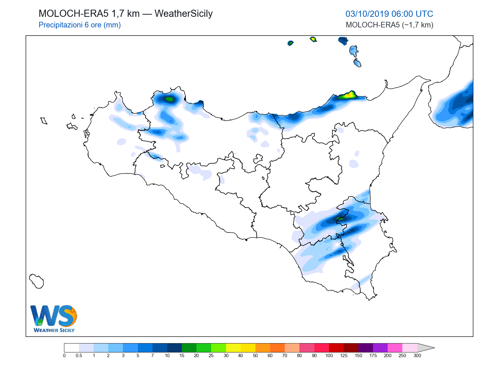 Precipitazioni (6 ore) · 2019100306