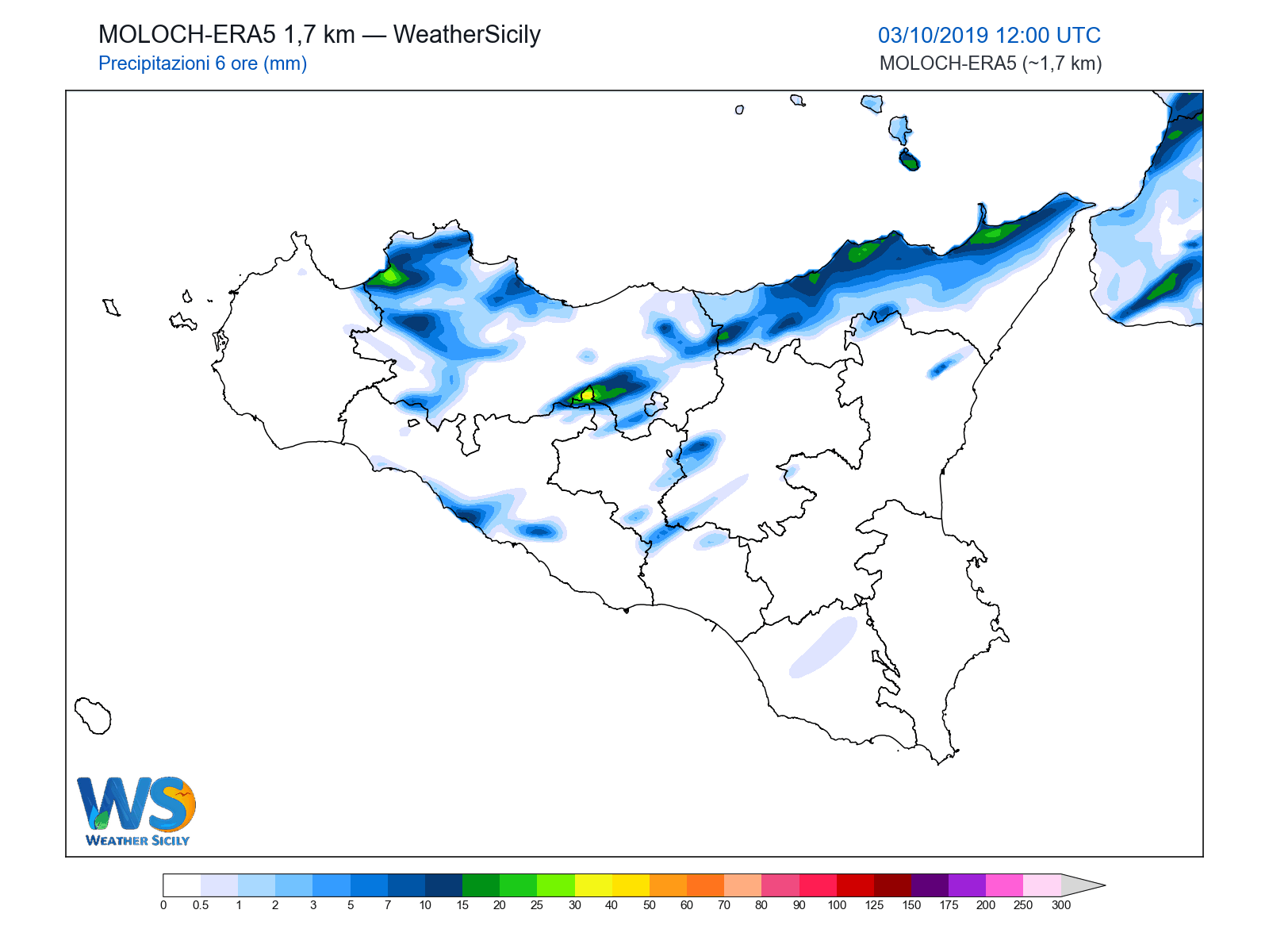 Precipitazioni (6 ore) · 2019100312
