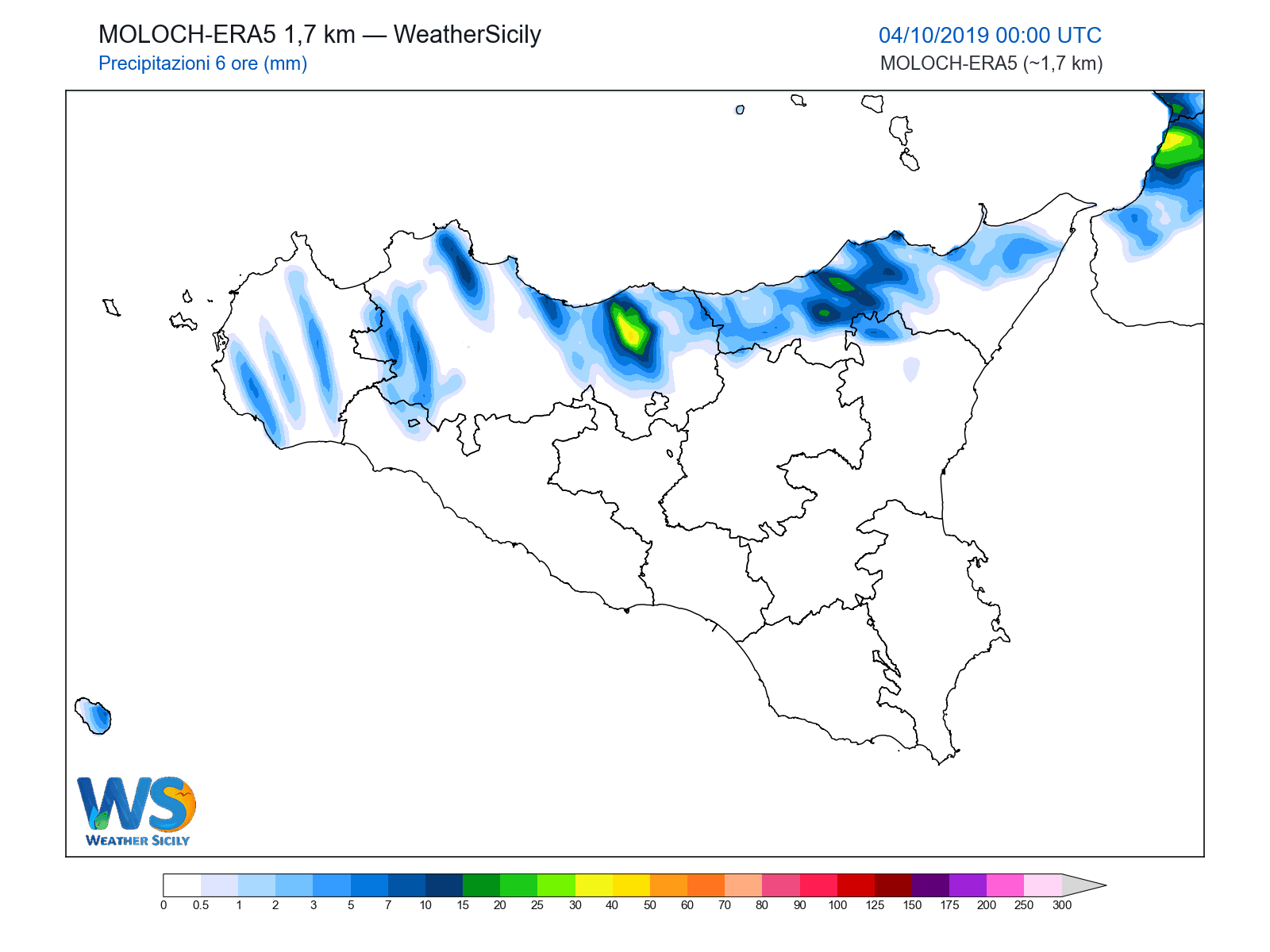 Precipitazioni (6 ore) · 2019100400