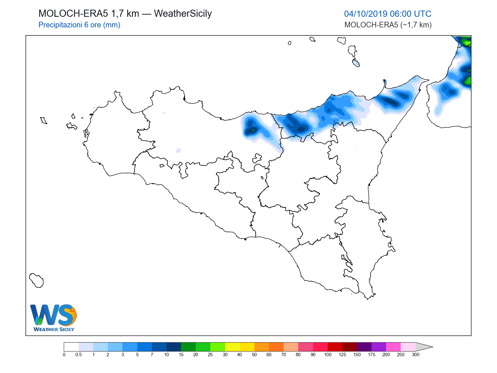 Precipitazioni (6 ore) · 2019100406
