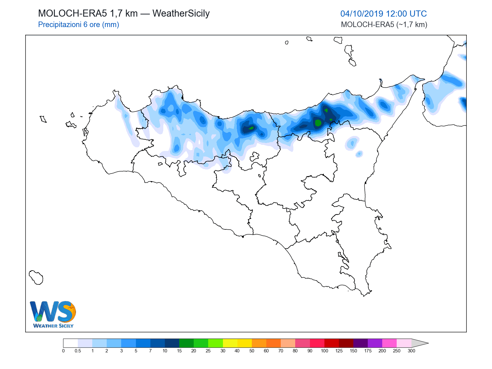 Precipitazioni (6 ore) · 2019100412
