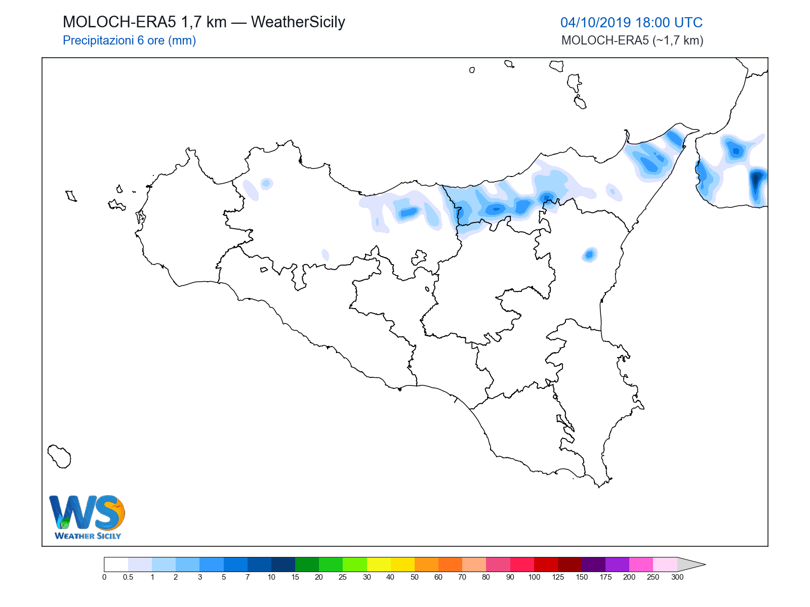Precipitazioni (6 ore) · 2019100418