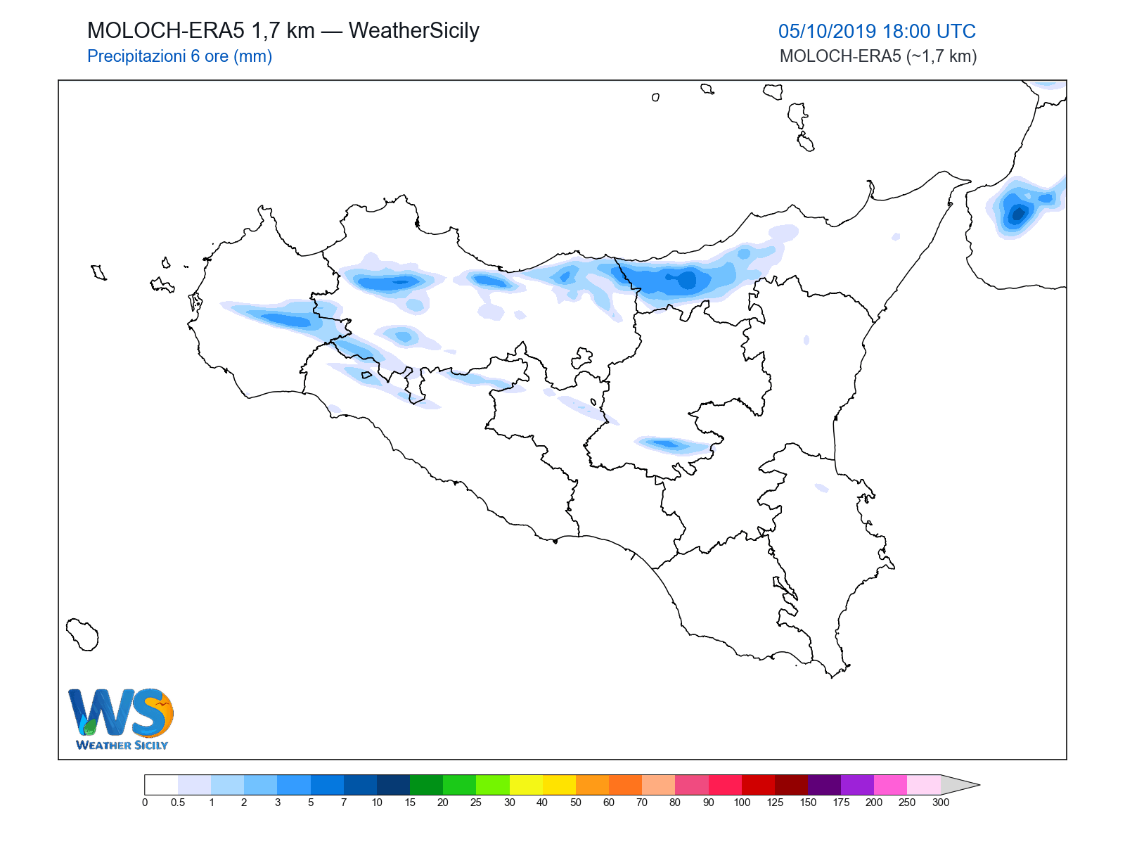 Precipitazioni (6 ore) · 2019100518