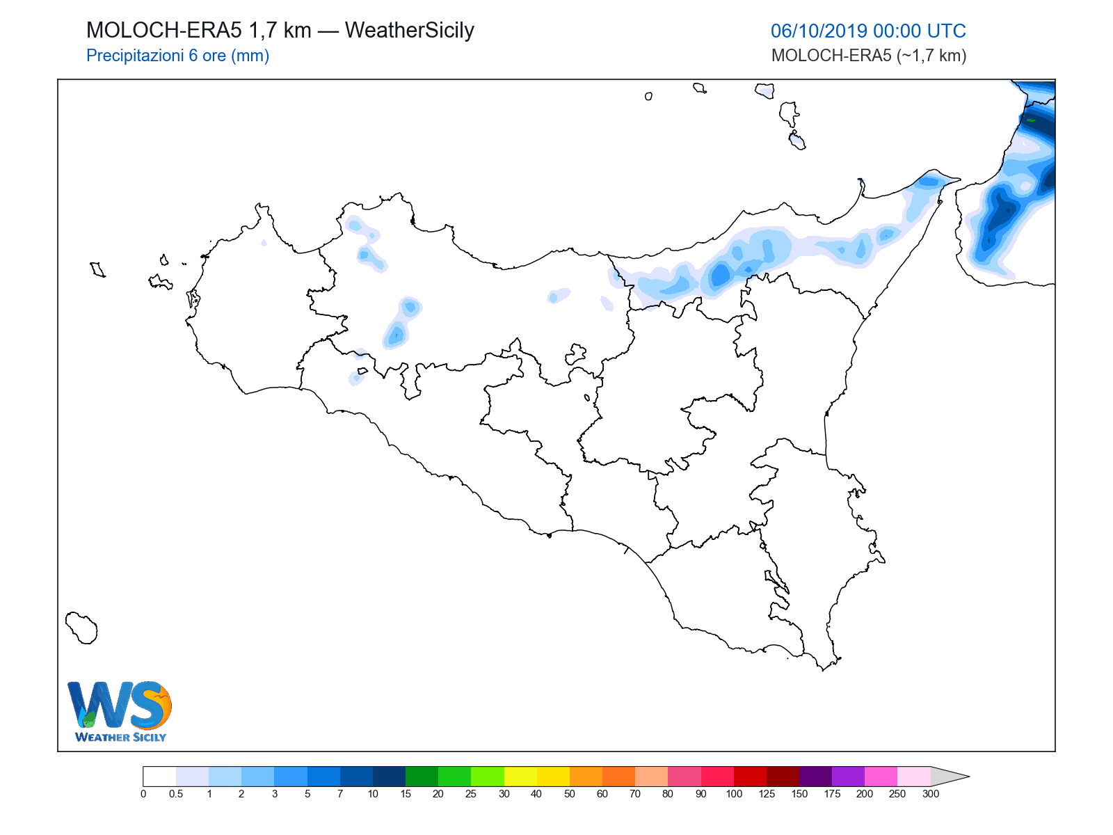 Precipitazioni (6 ore) · 2019100600