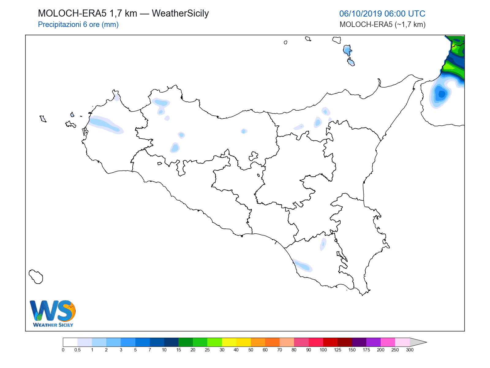 Precipitazioni (6 ore) · 2019100606