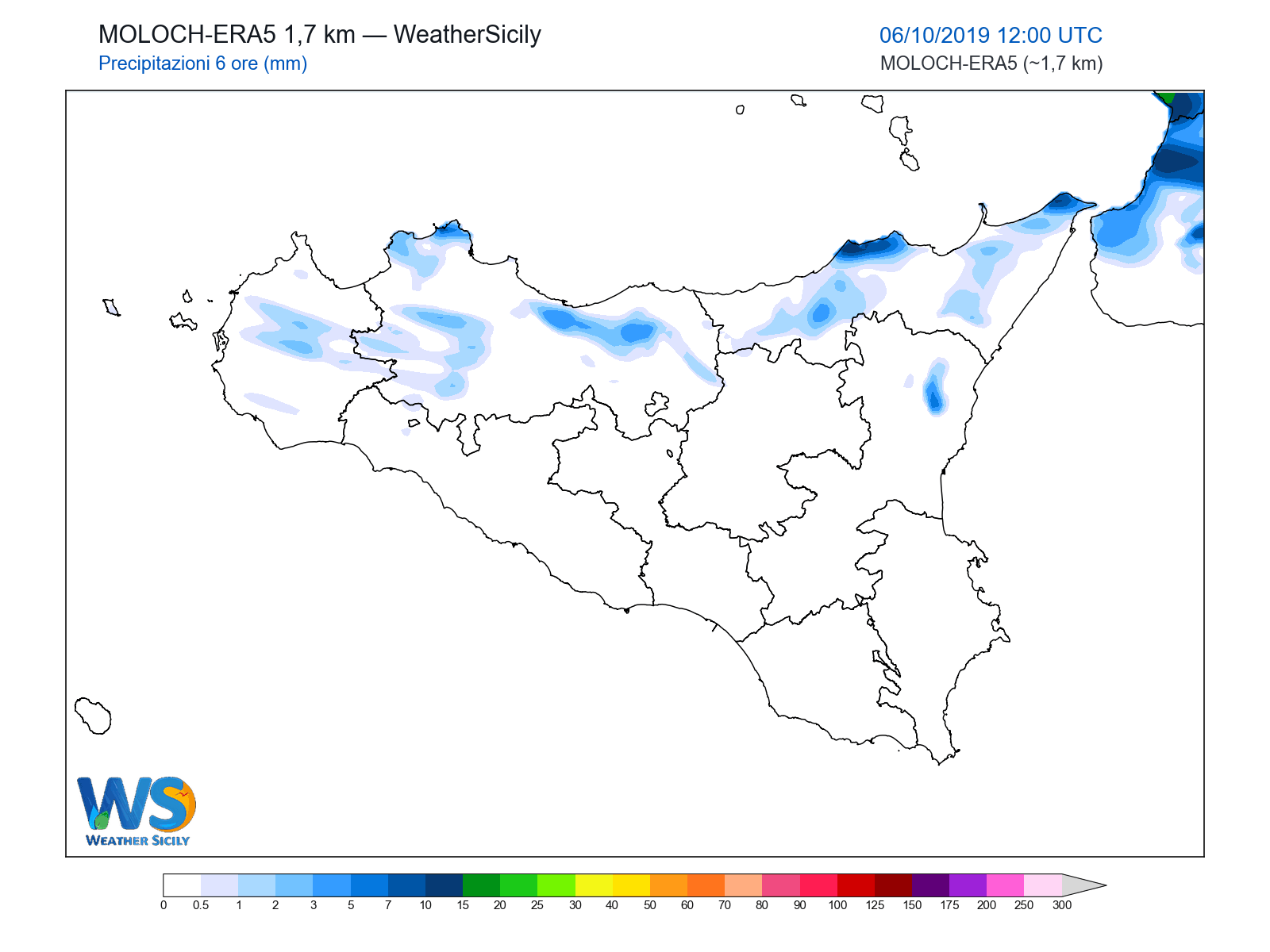 Precipitazioni (6 ore) · 2019100612