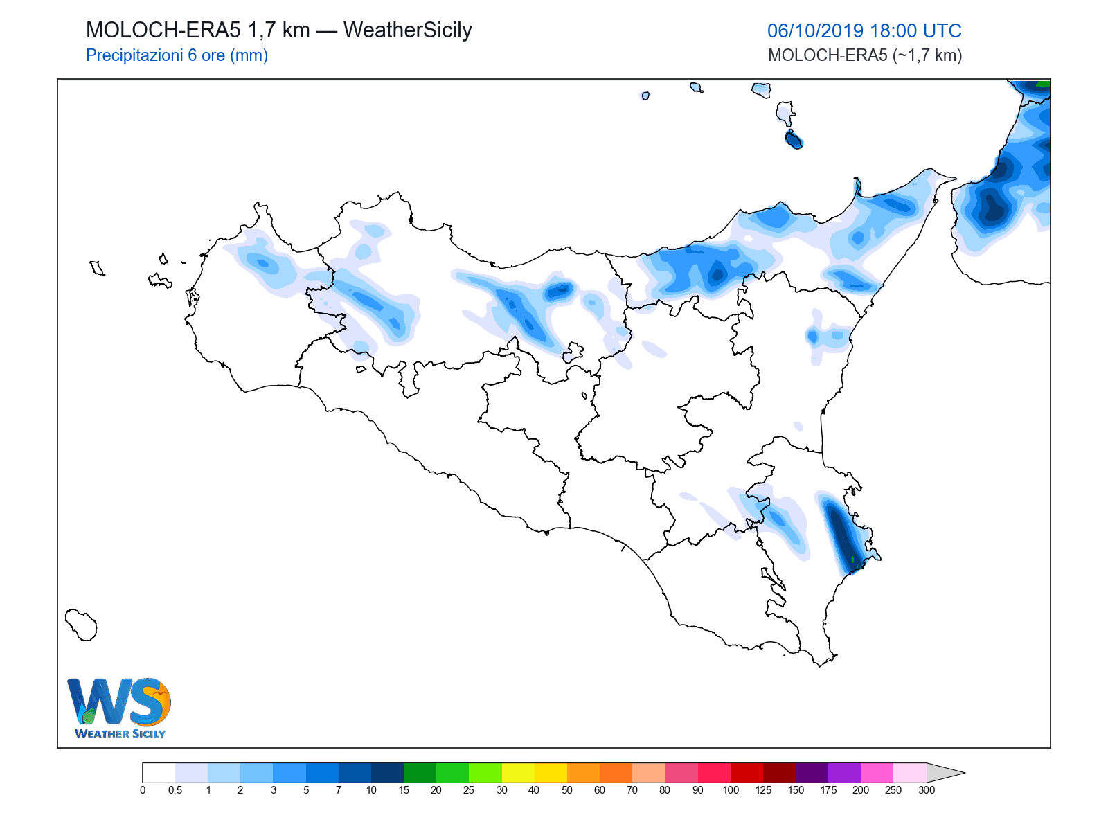 Precipitazioni (6 ore) · 2019100618
