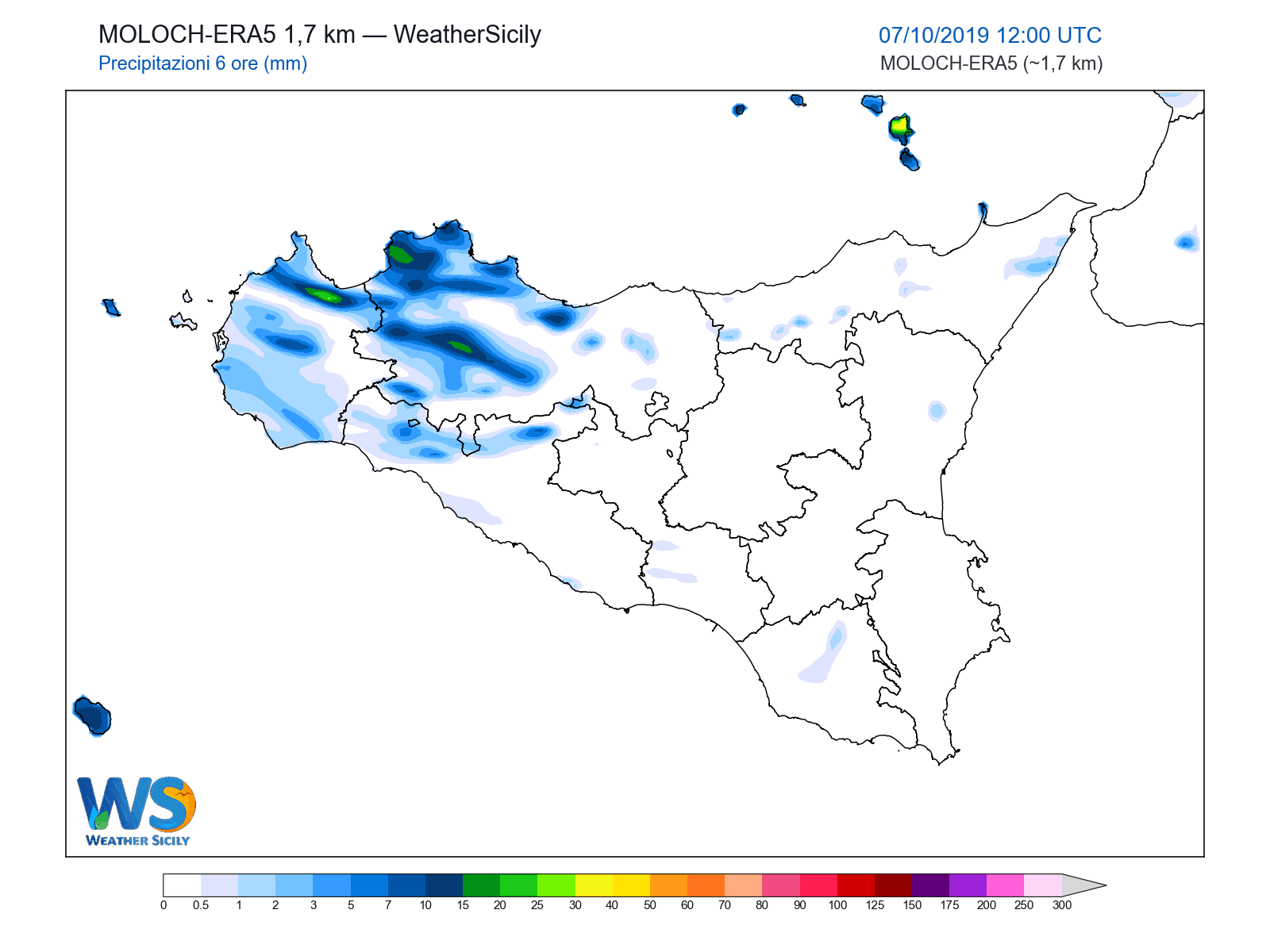 Precipitazioni (6 ore) · 2019100712