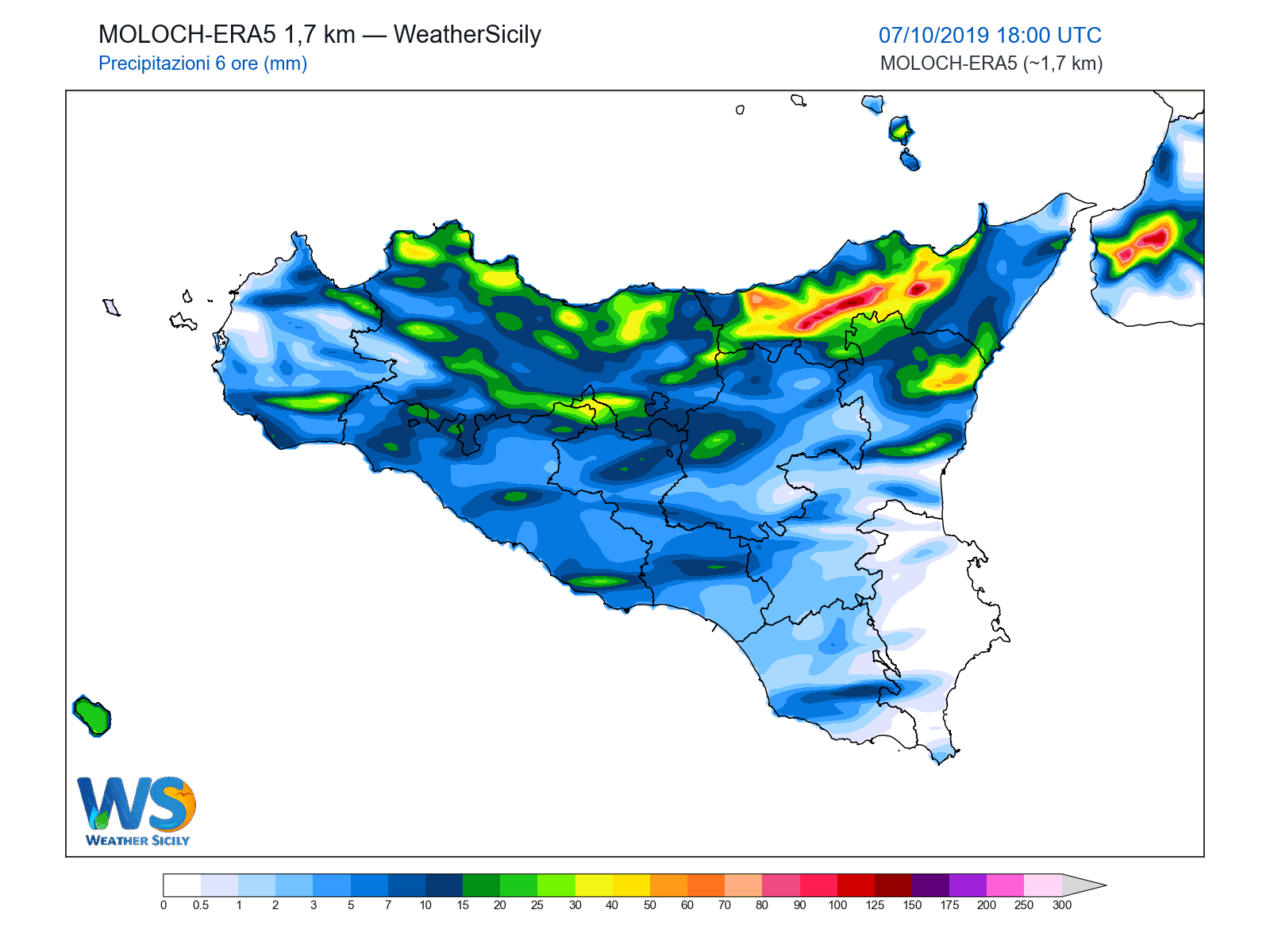 Precipitazioni (6 ore) · 2019100718