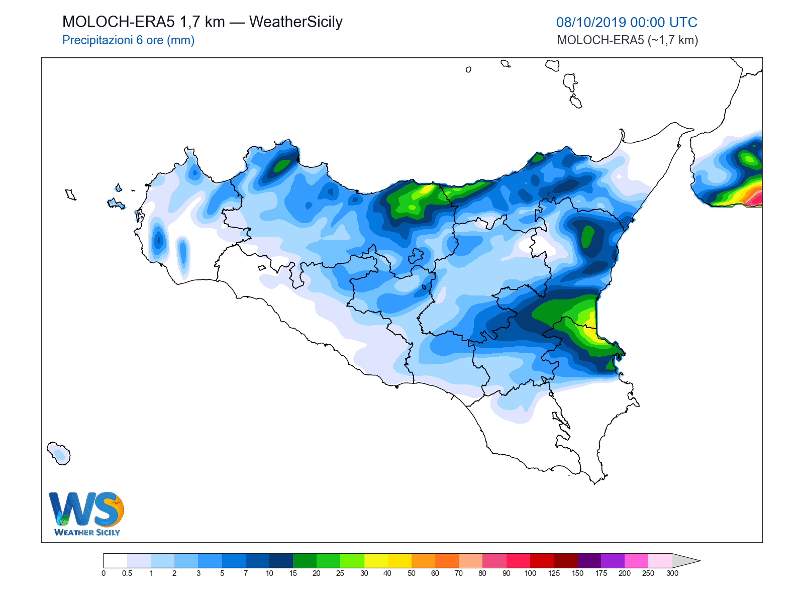 Precipitazioni (6 ore) · 2019100800