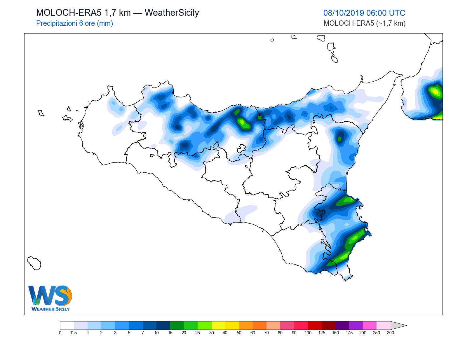 Precipitazioni (6 ore) · 2019100806