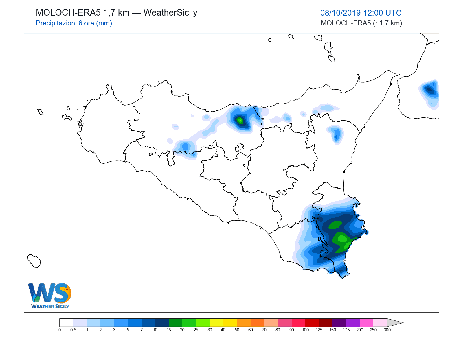 Precipitazioni (6 ore) · 2019100812