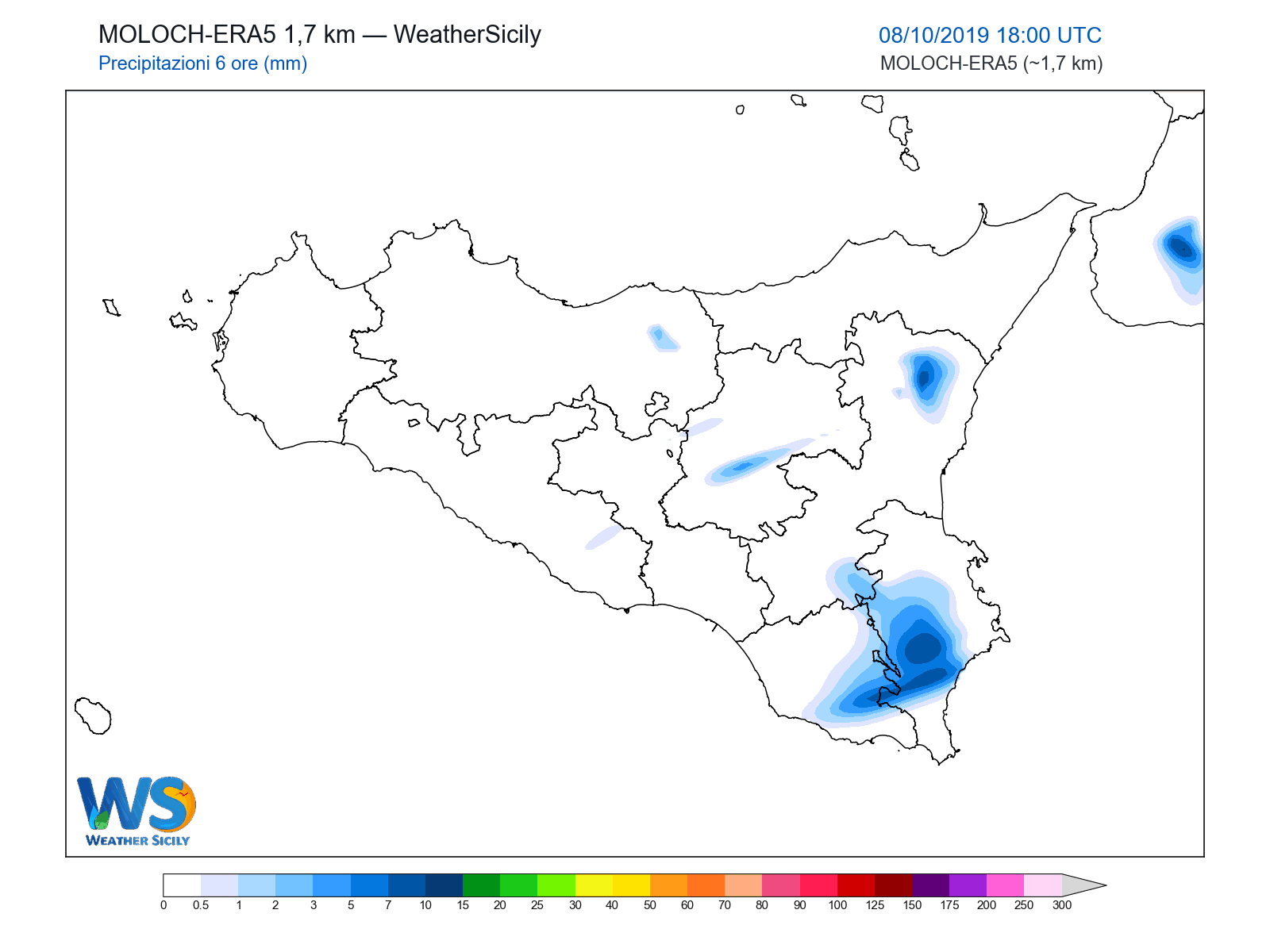 Precipitazioni (6 ore) · 2019100818