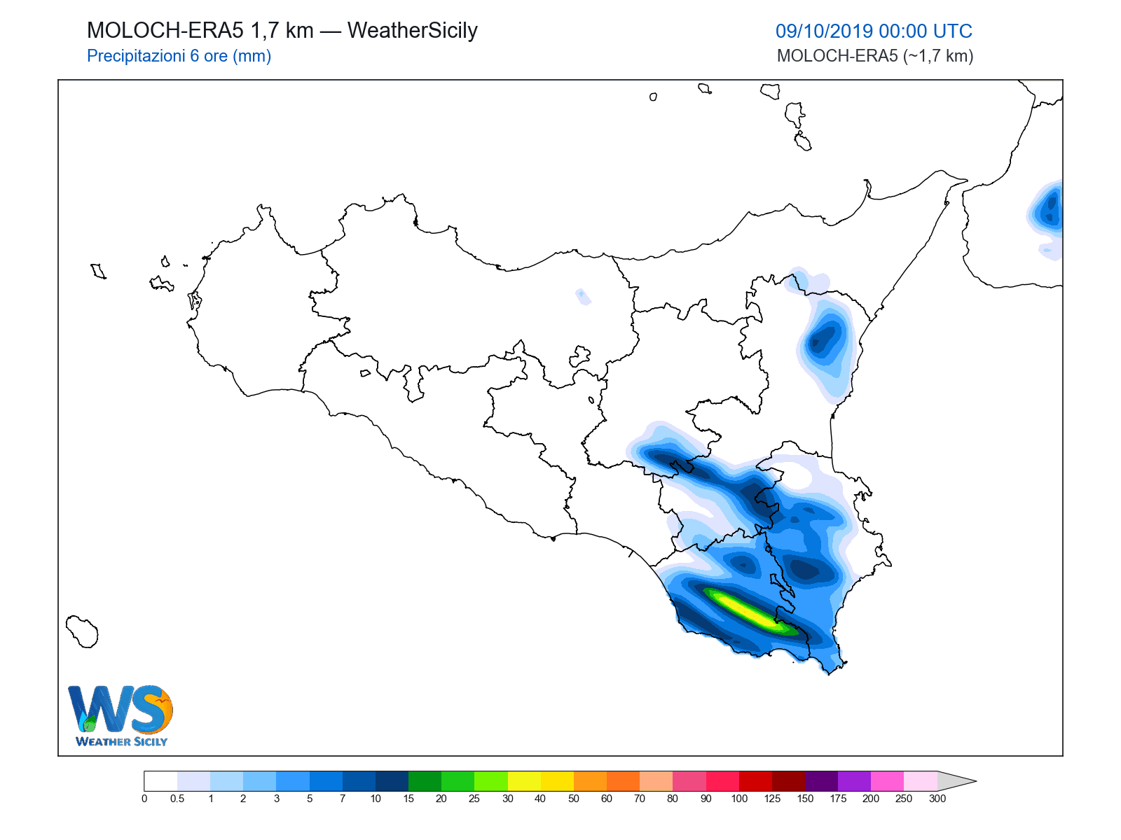 Precipitazioni (6 ore) · 2019100900