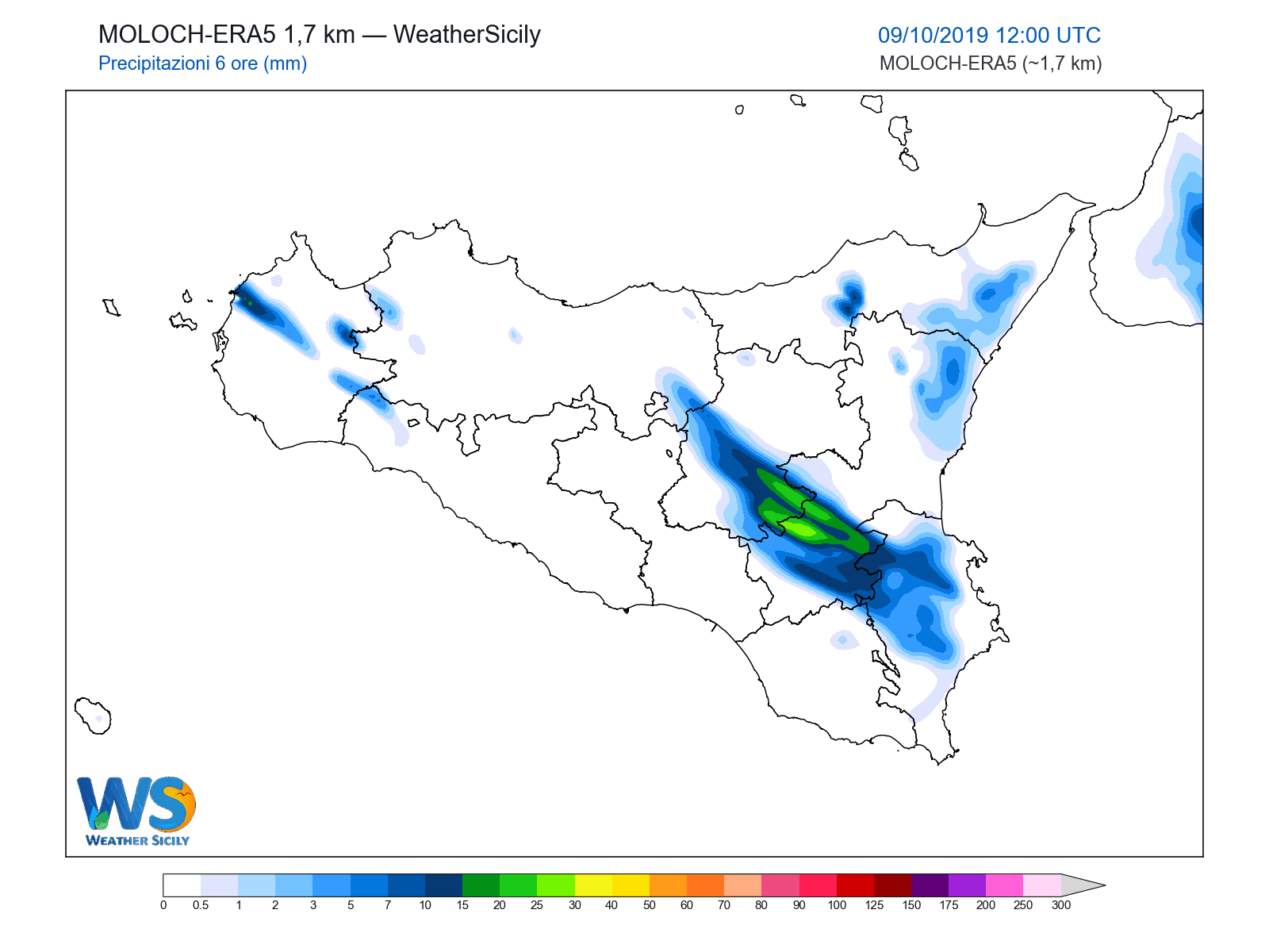 Precipitazioni (6 ore) · 2019100912