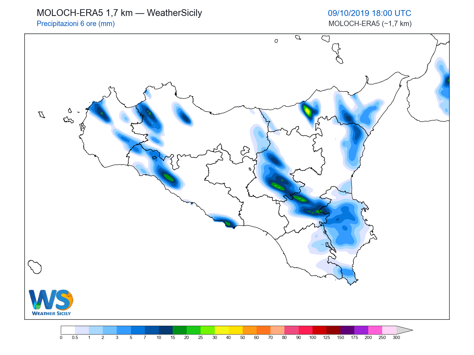 Precipitazioni (6 ore) · 2019100918
