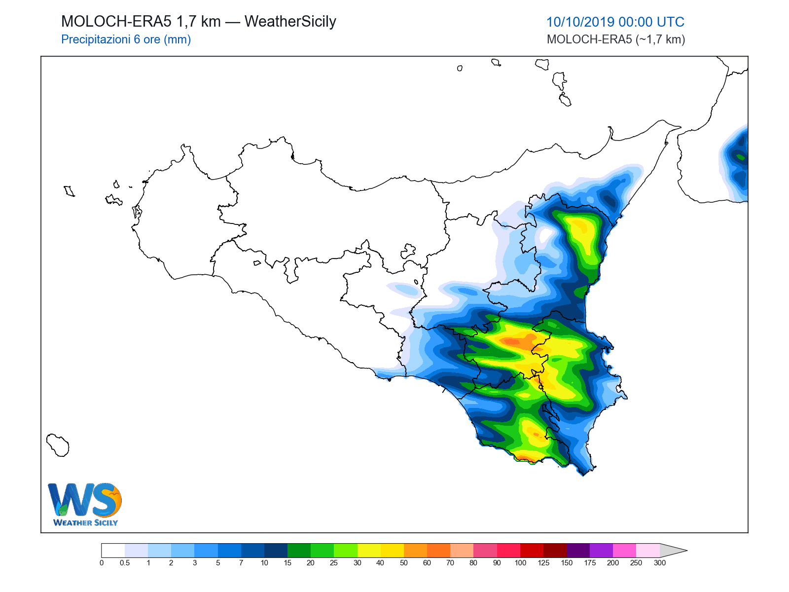 Precipitazioni (6 ore) · 2019101000