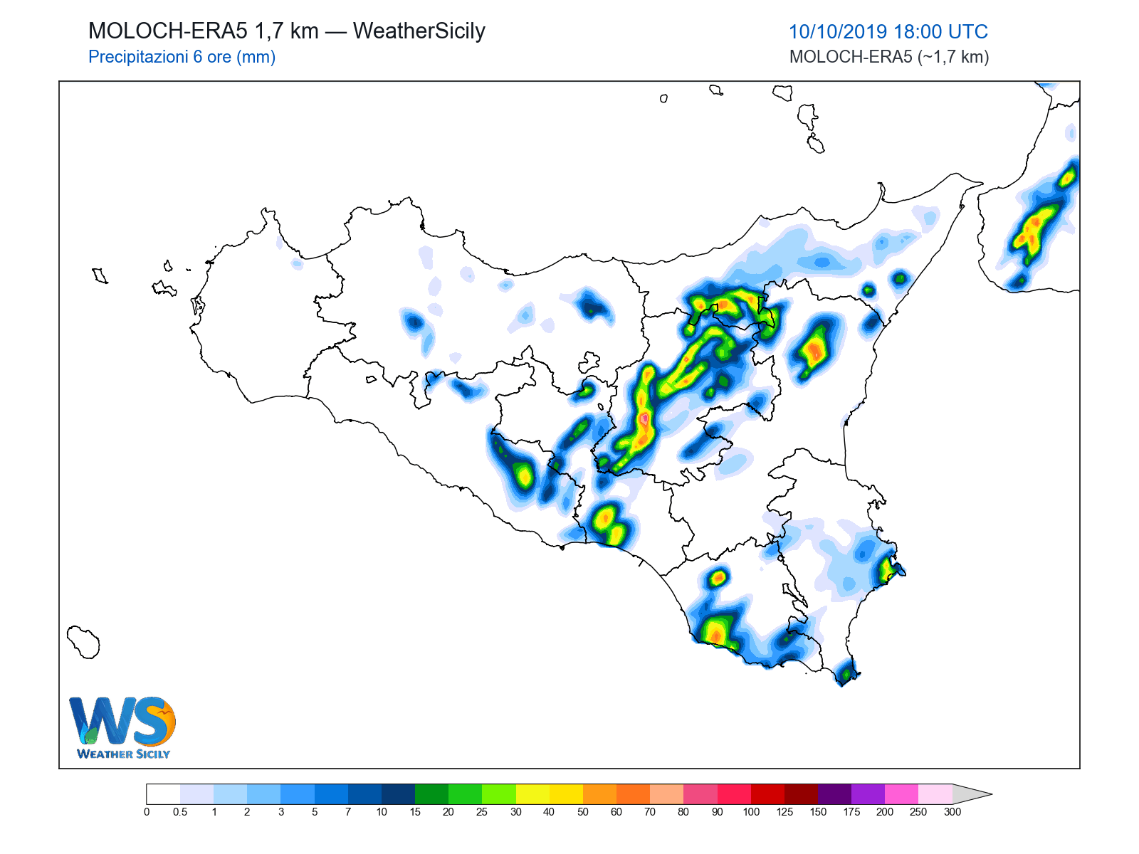 Precipitazioni (6 ore) · 2019101018