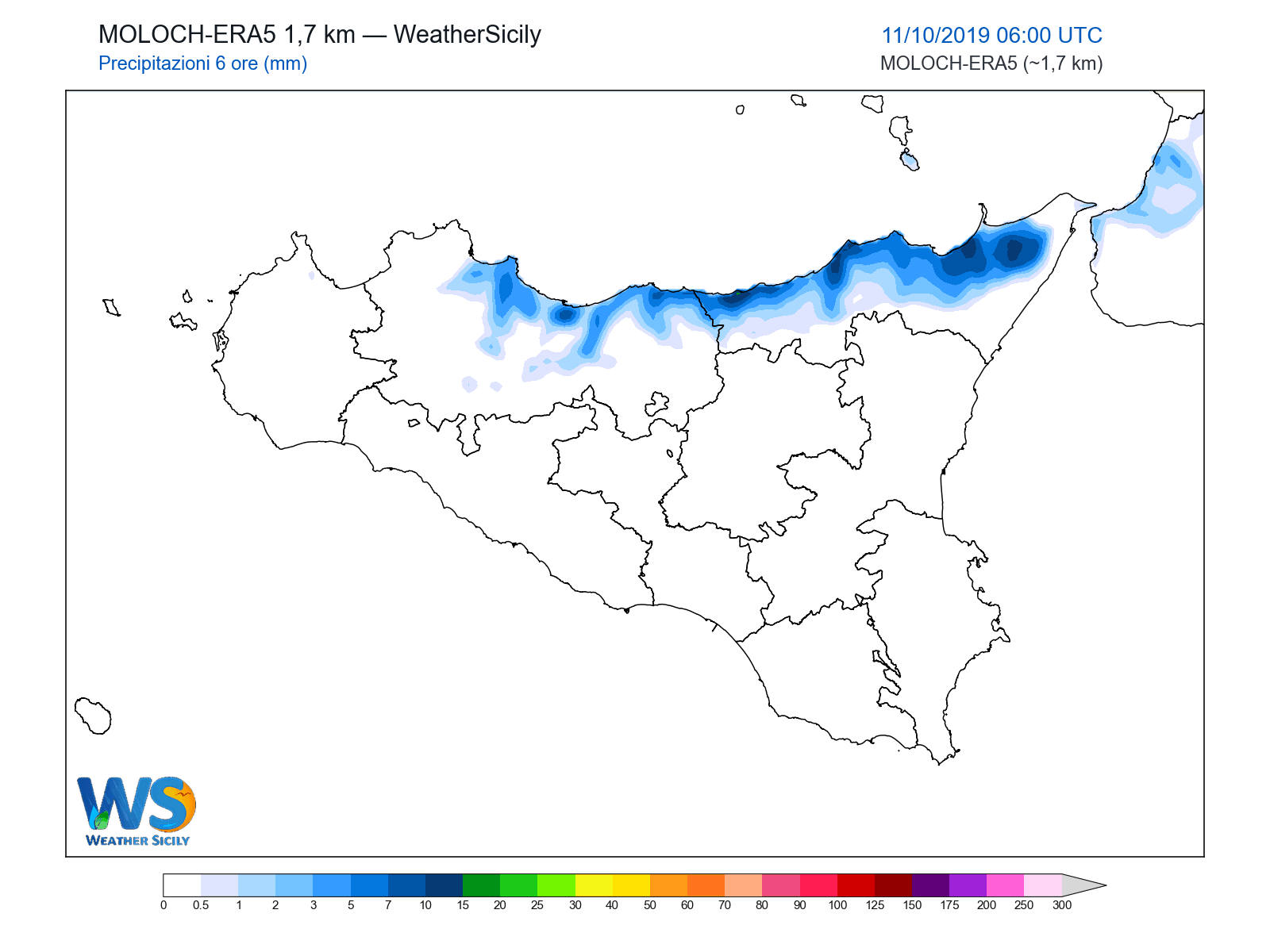 Precipitazioni (6 ore) · 2019101106