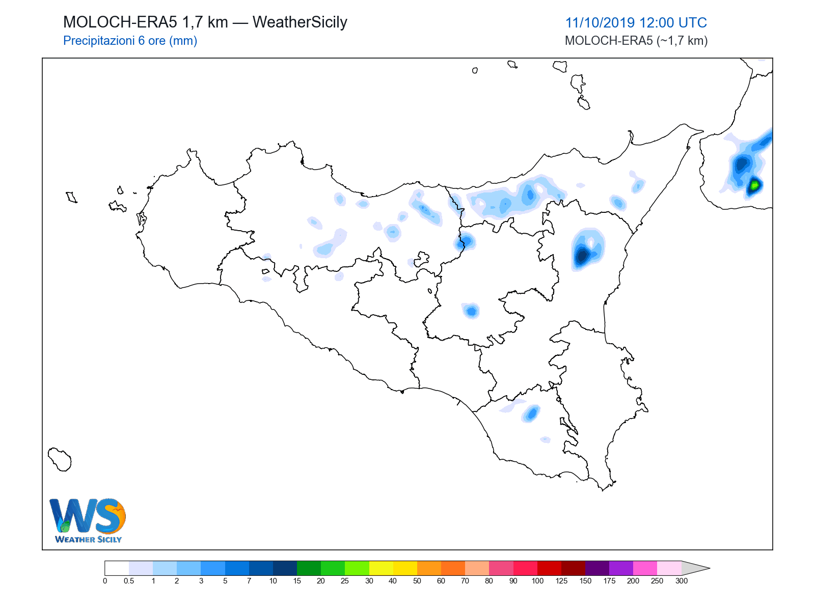 Precipitazioni (6 ore) · 2019101112