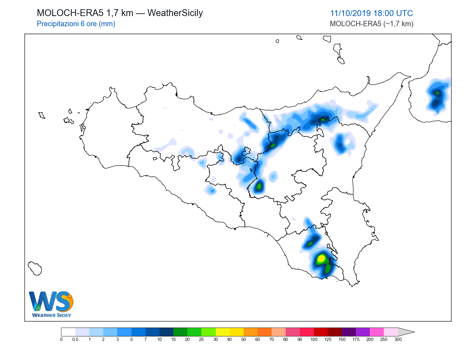 Precipitazioni (6 ore) · 2019101118