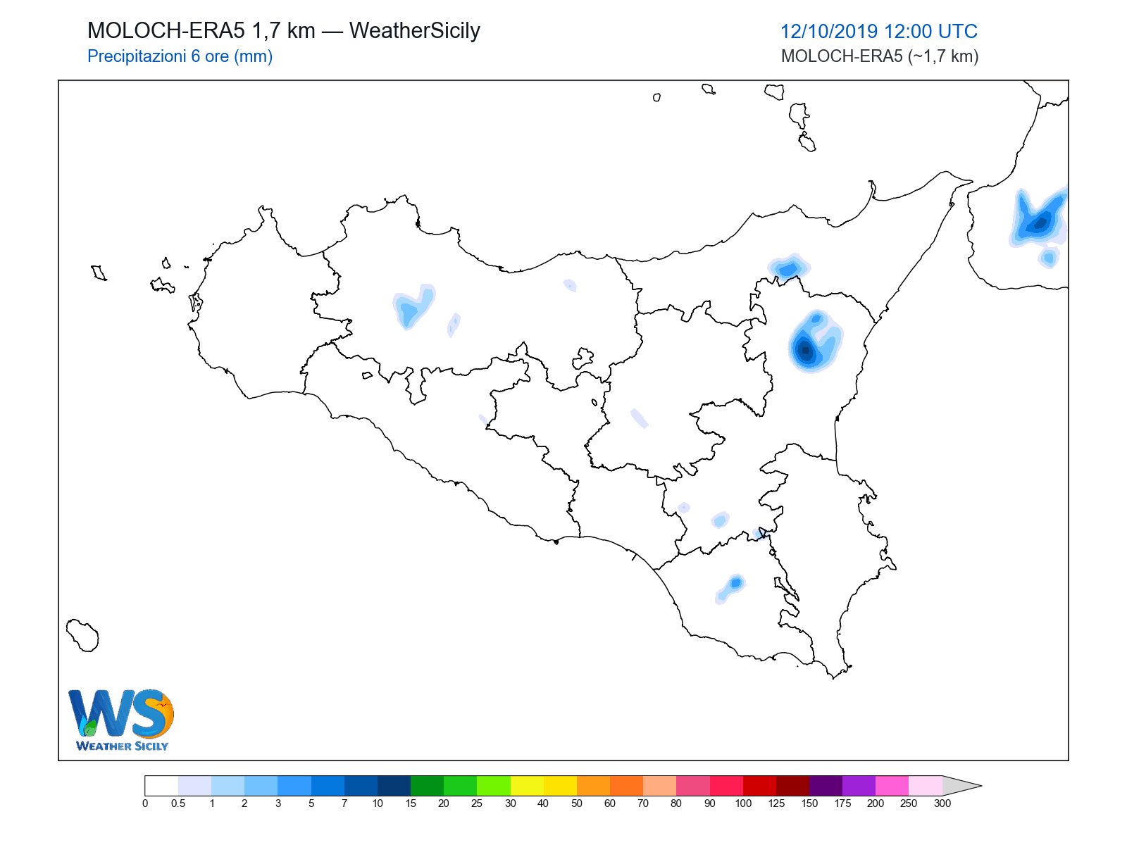 Precipitazioni (6 ore) · 2019101212