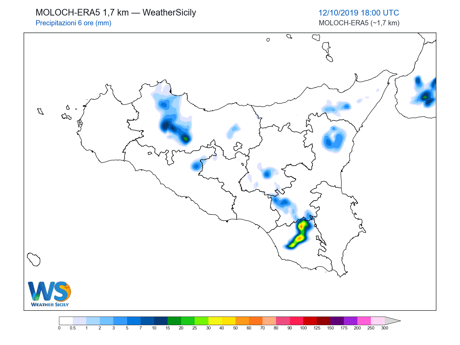 Precipitazioni (6 ore) · 2019101218