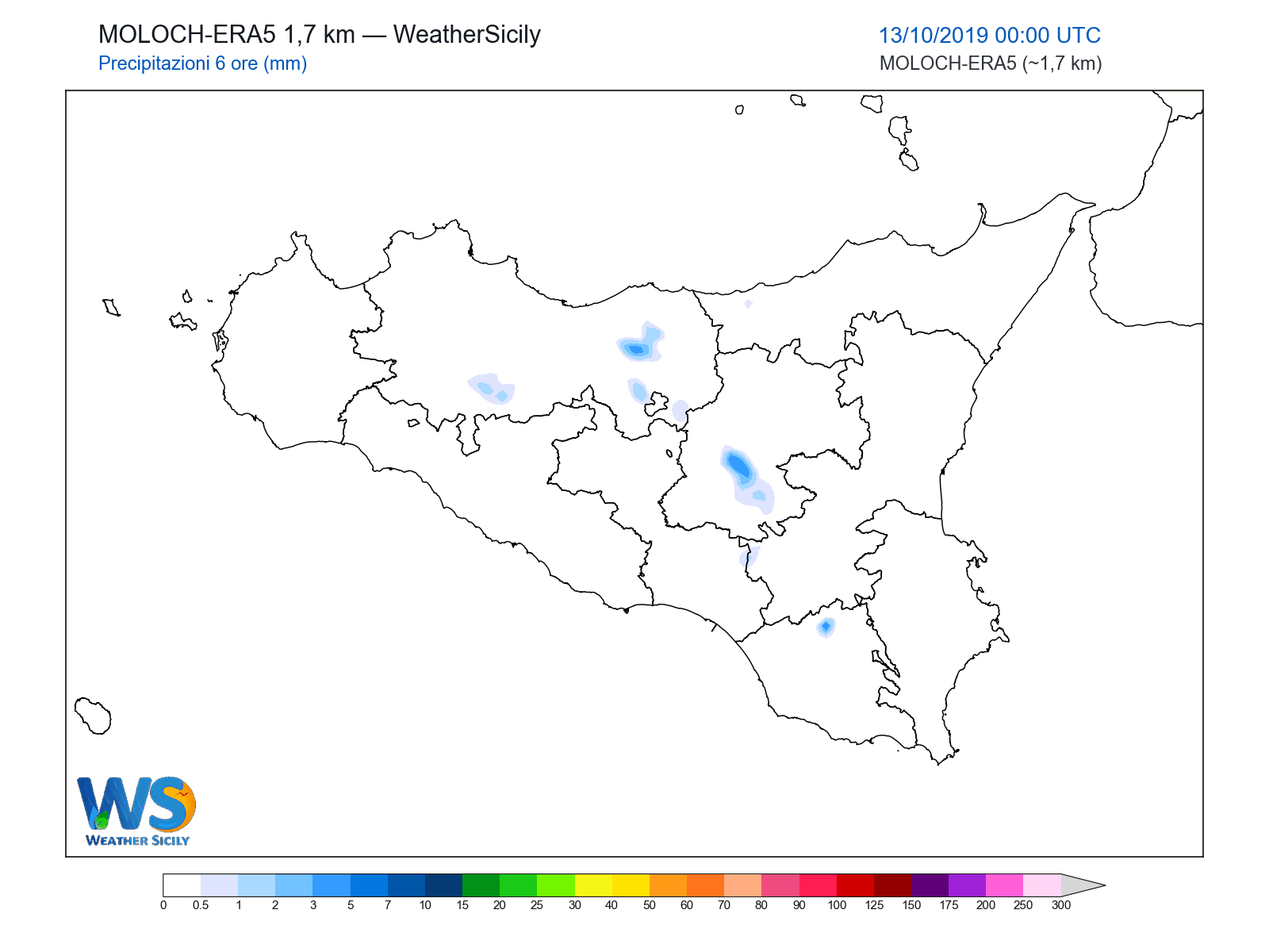 Precipitazioni (6 ore) · 2019101300