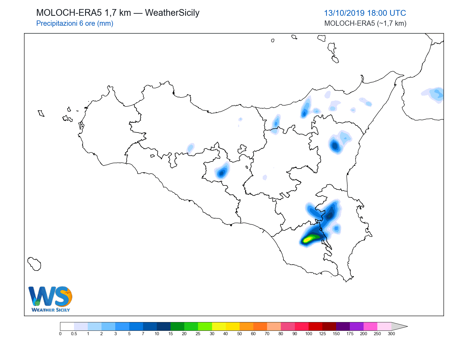 Precipitazioni (6 ore) · 2019101318