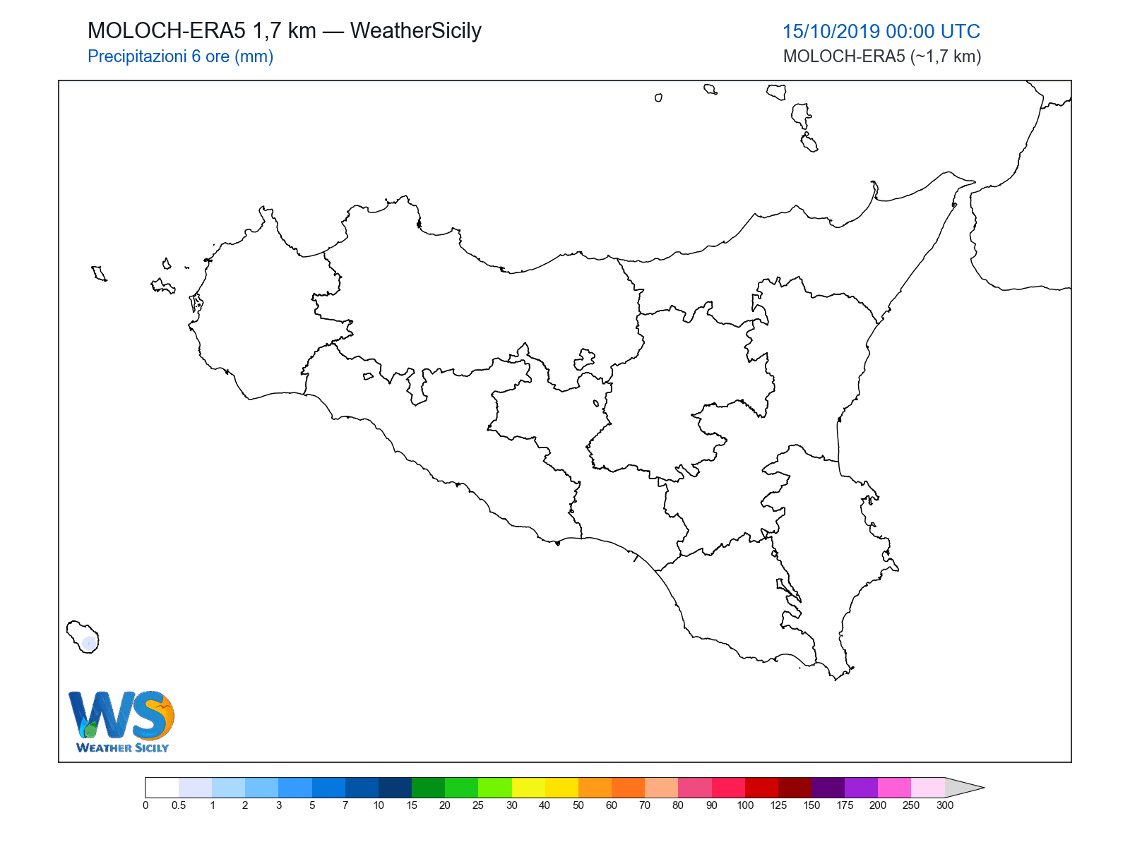 Precipitazioni (6 ore) · 2019101500