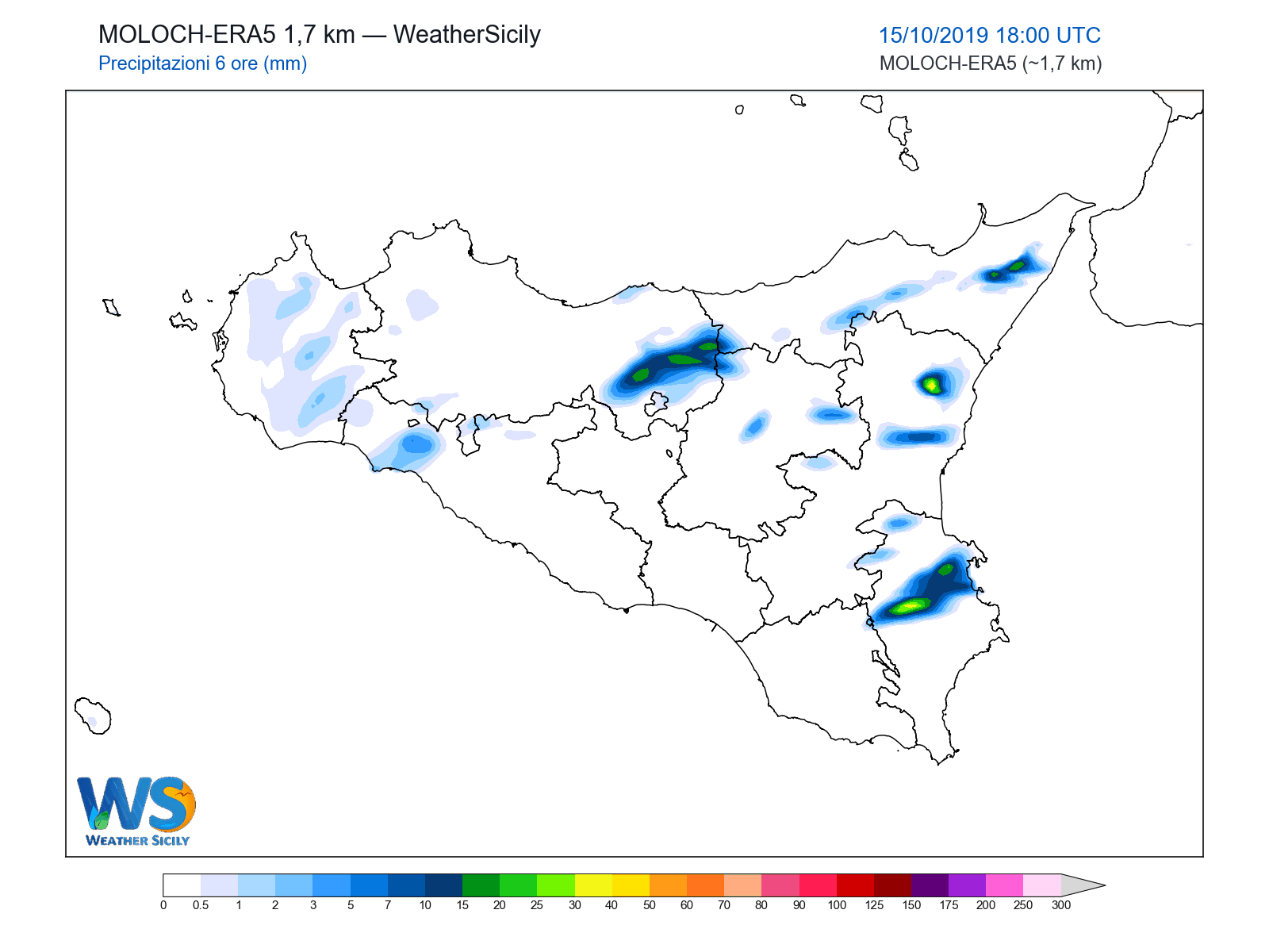 Precipitazioni (6 ore) · 2019101518
