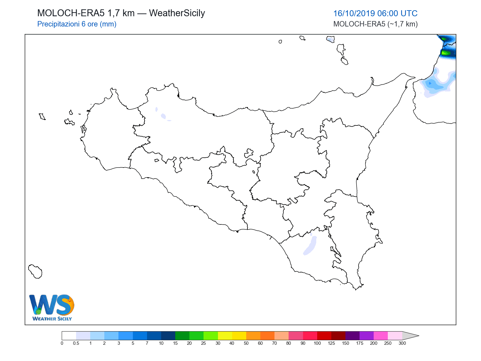 Precipitazioni (6 ore) · 2019101606