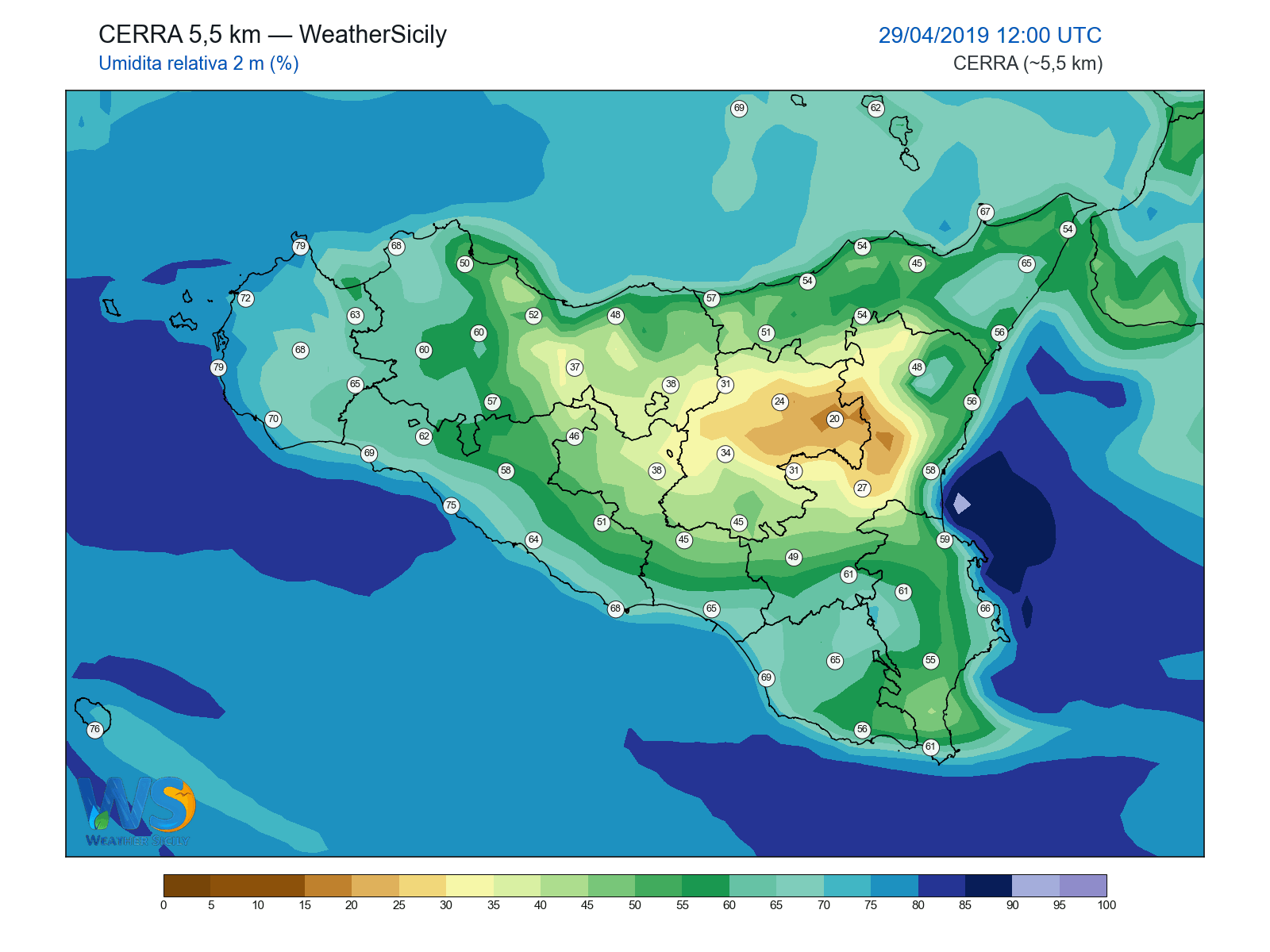 Umidità relativa 2 m · 2019042912