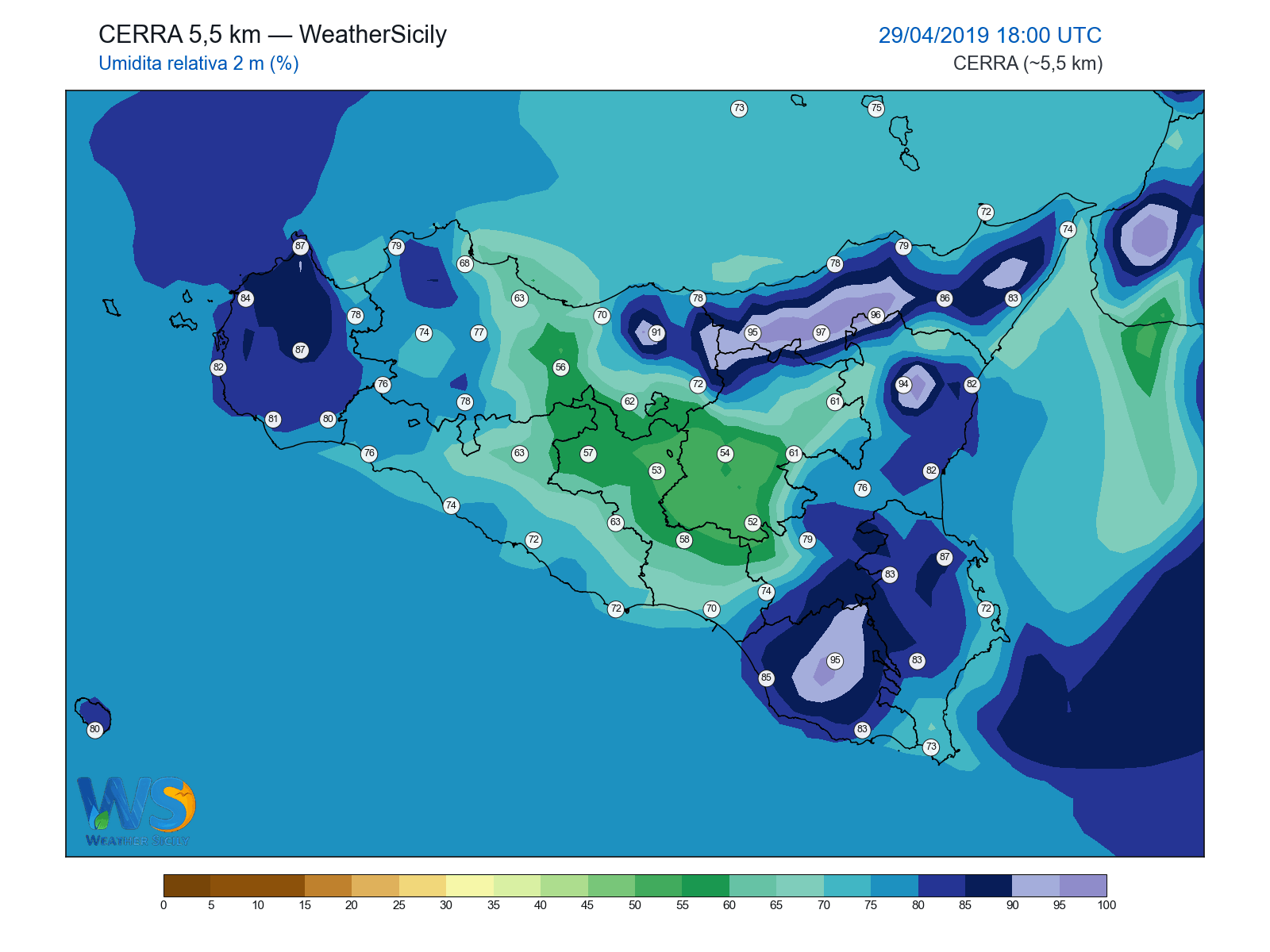 Umidità relativa 2 m · 2019042918
